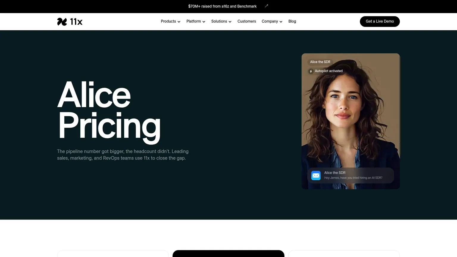 صفحة أسعار 11x Alice بفئات Growth وPro وEnterprise