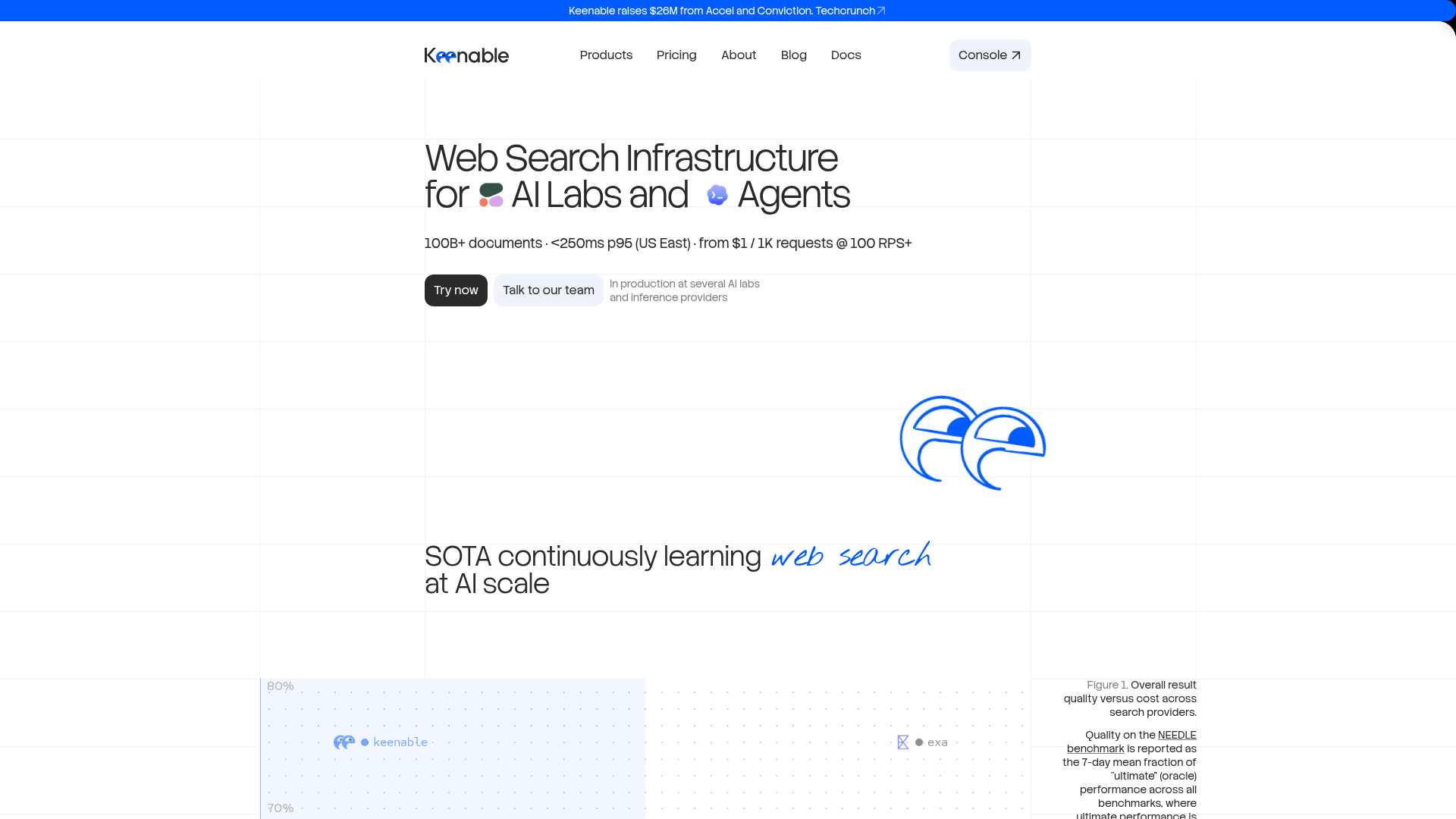 Keenable web search infrastructure page for AI agents
