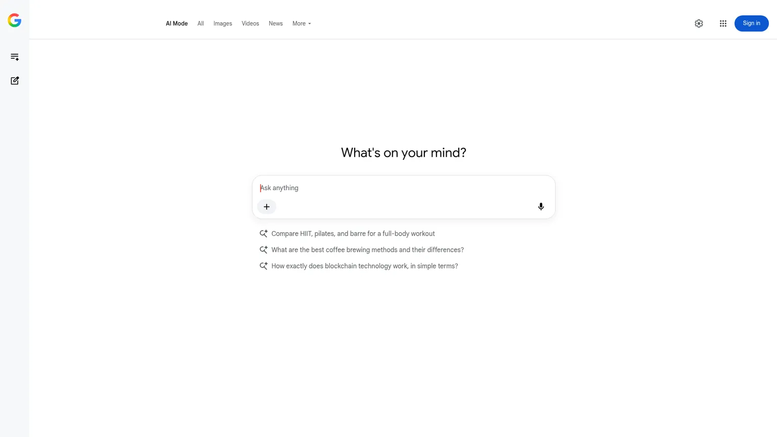 Interfaz de búsqueda de Google AI Mode