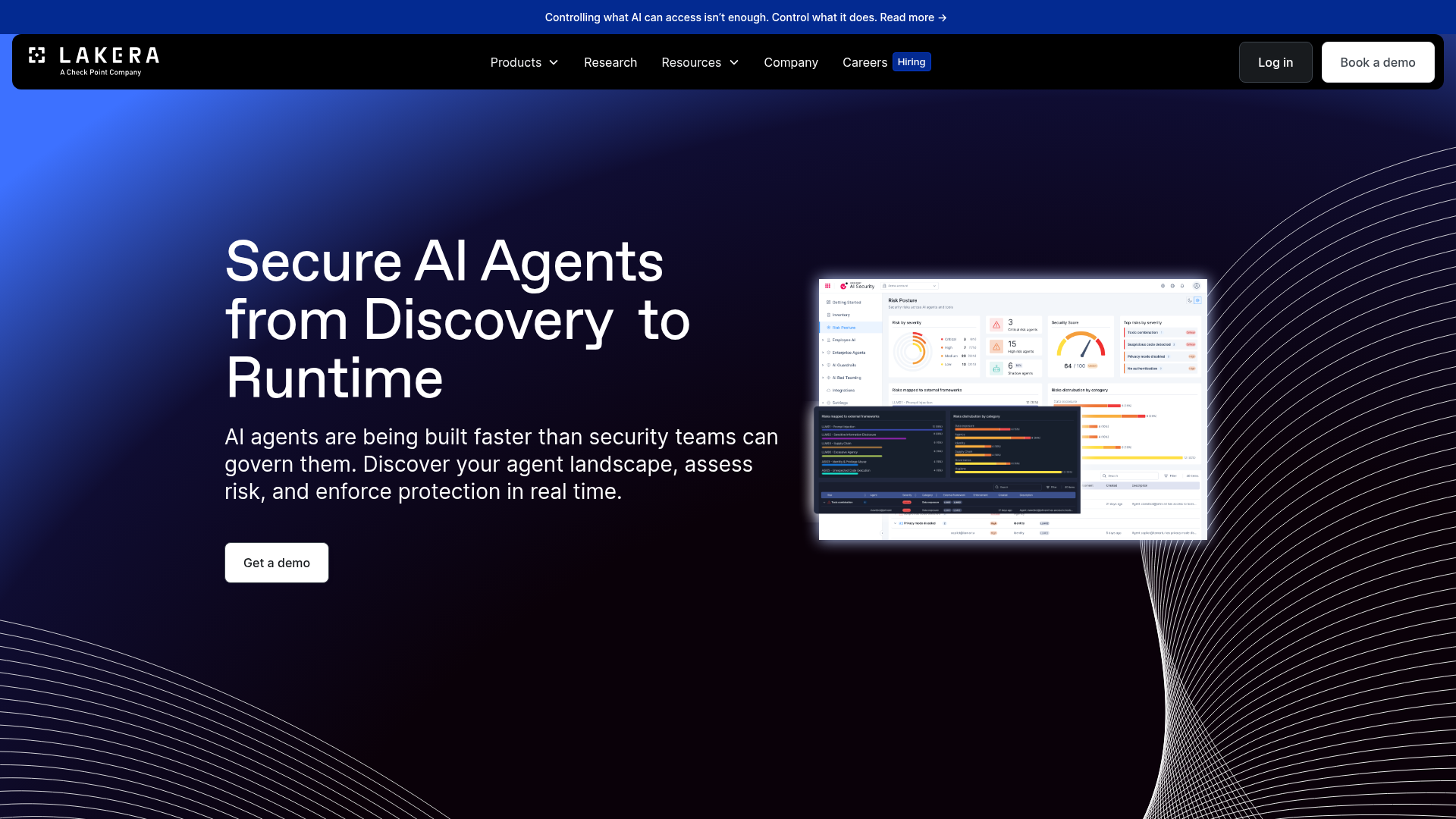 Check Point AI Agent Security product page showing runtime protection for AI agents
