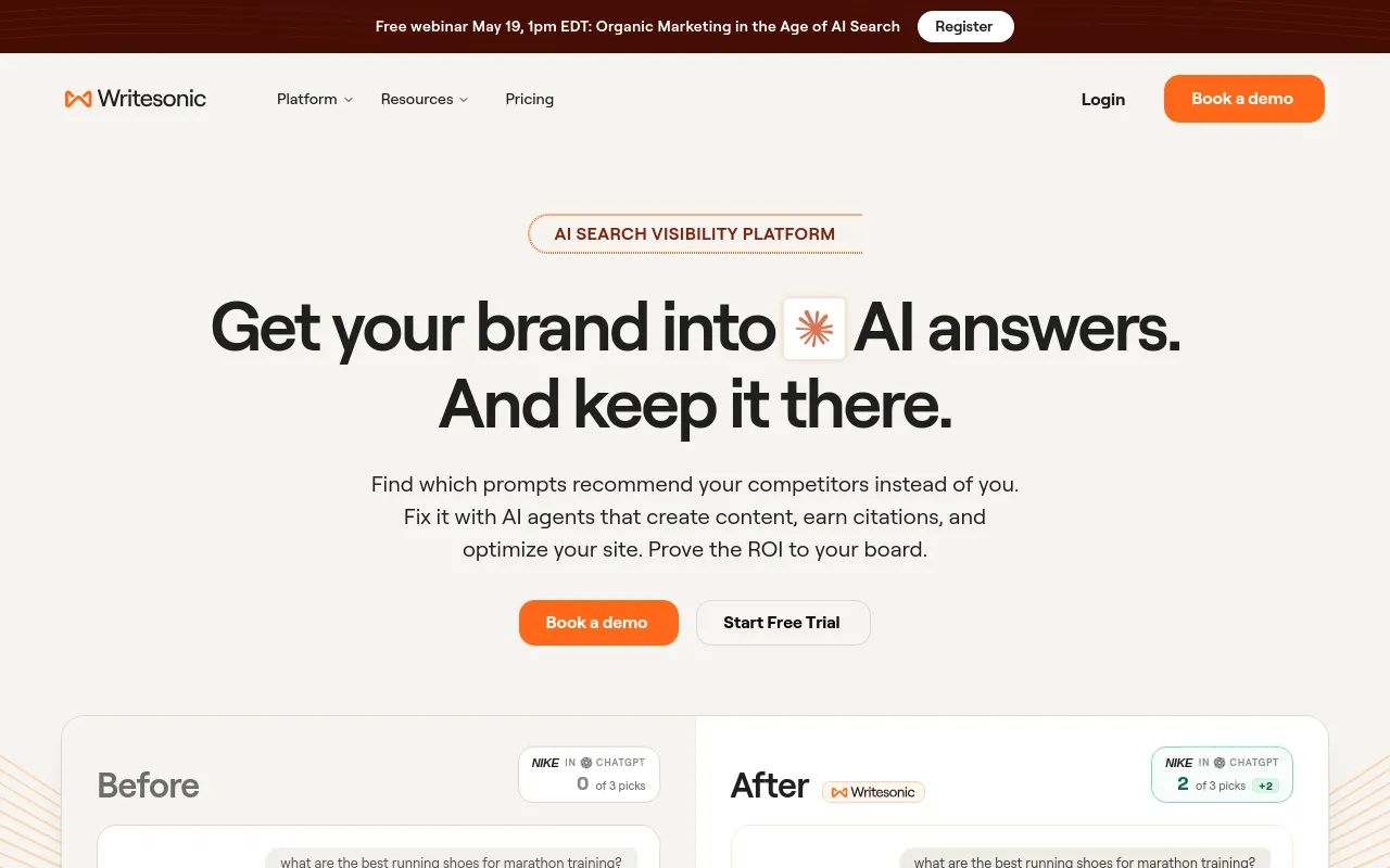Writesonic AI article writer screenshot