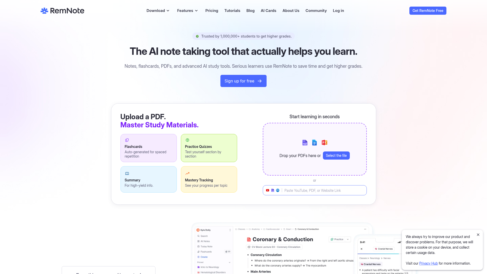 RemNote workspace combining linked notes and spaced-repetition flashcards