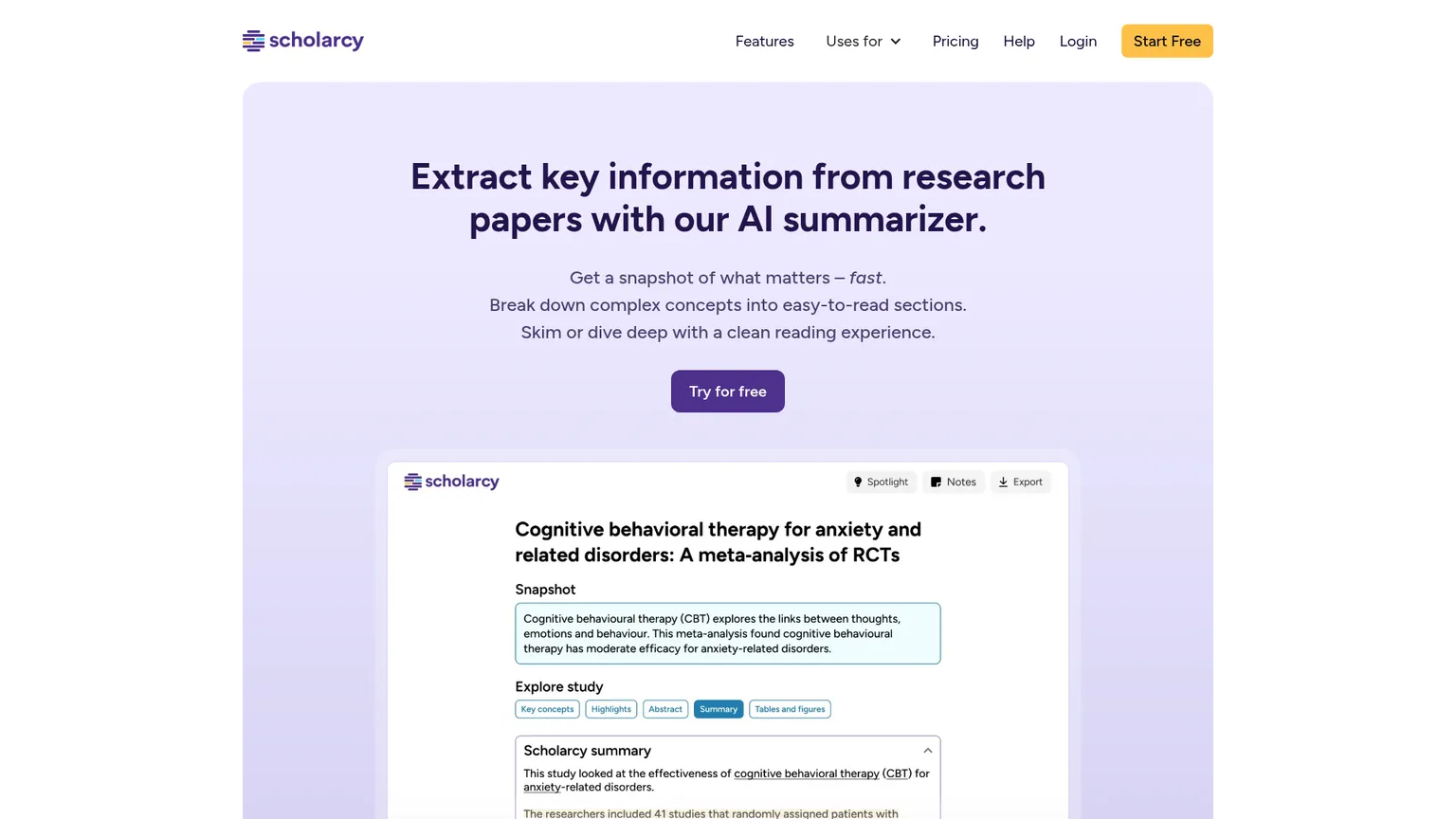 Scholarcy academic article summarizer and flashcard interface