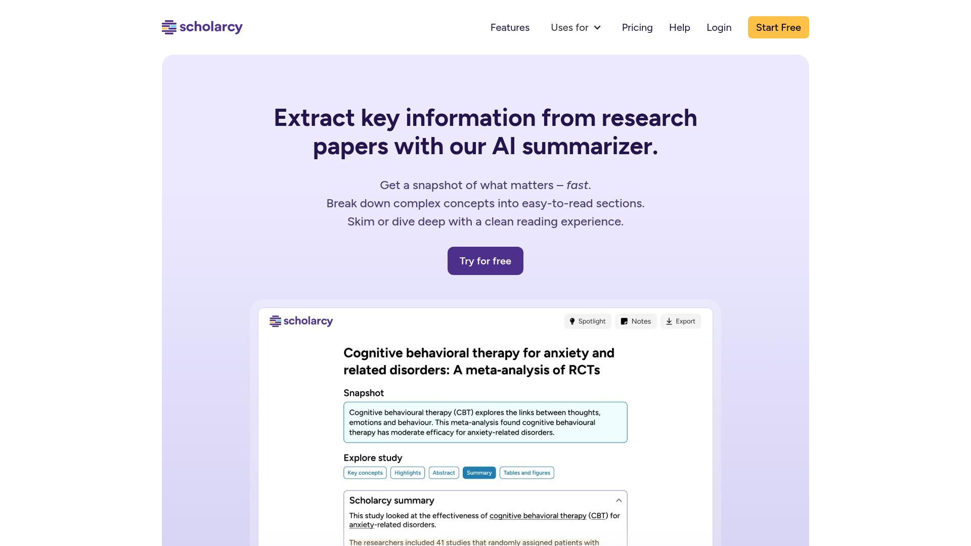 Scholarcy academic article summarizer and flashcard interface