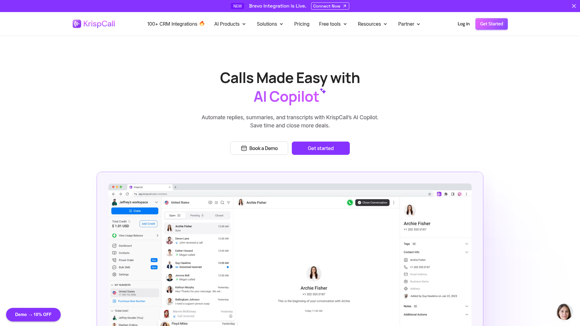 KrispCall AI Copilot for phone-call transcription and summaries