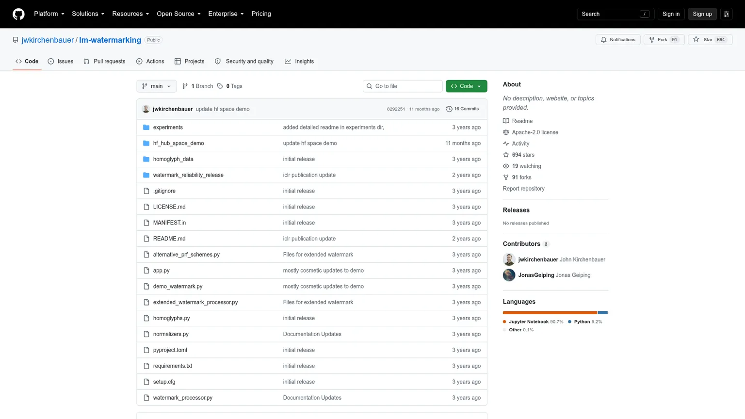 Repositório oficial do lm-watermarking para geração e detecção KGW