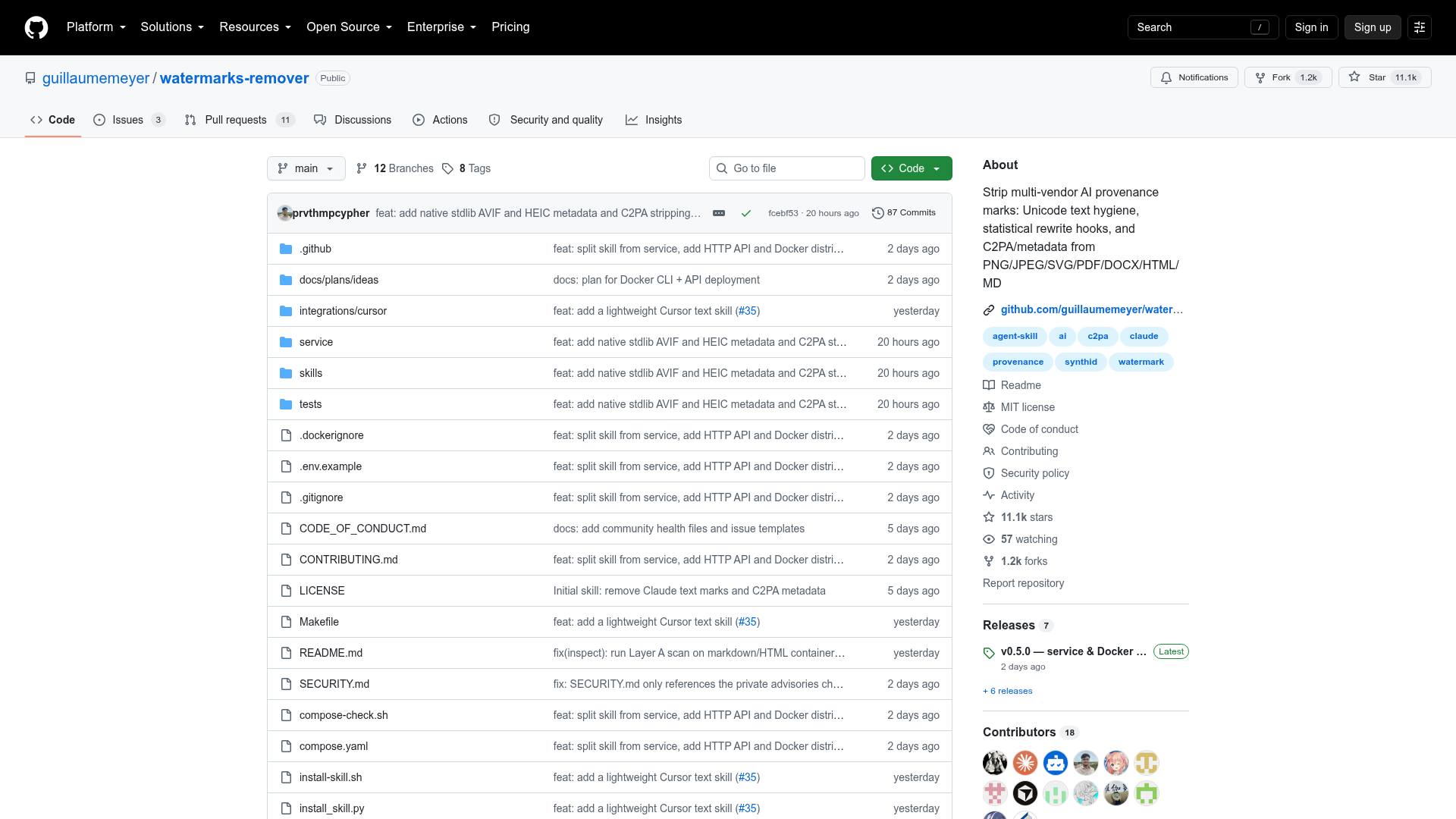 watermarks-remover repository with text inspection and cleaning features