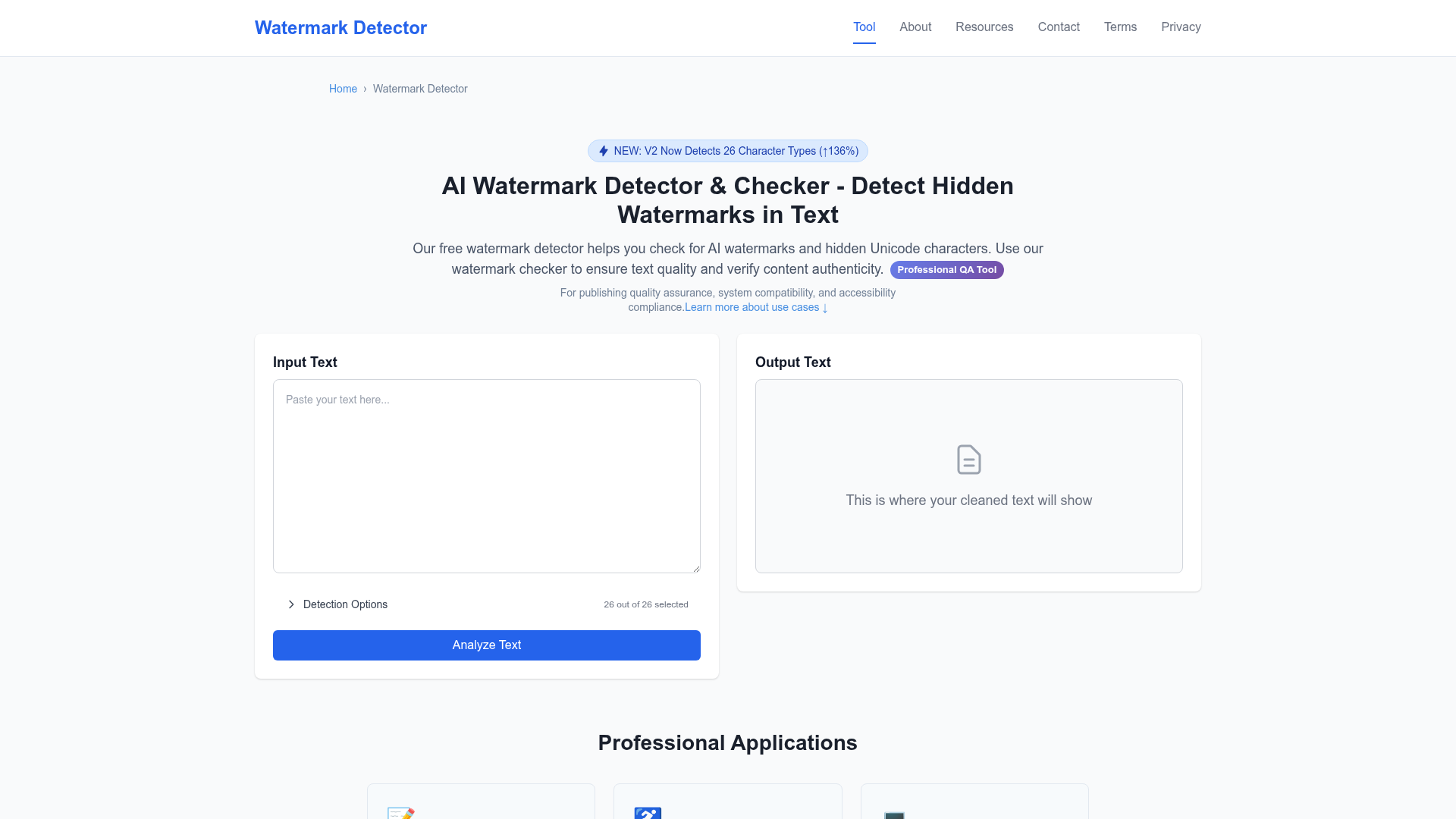 WatermarkDetector.com browser-local Unicode inspection interface