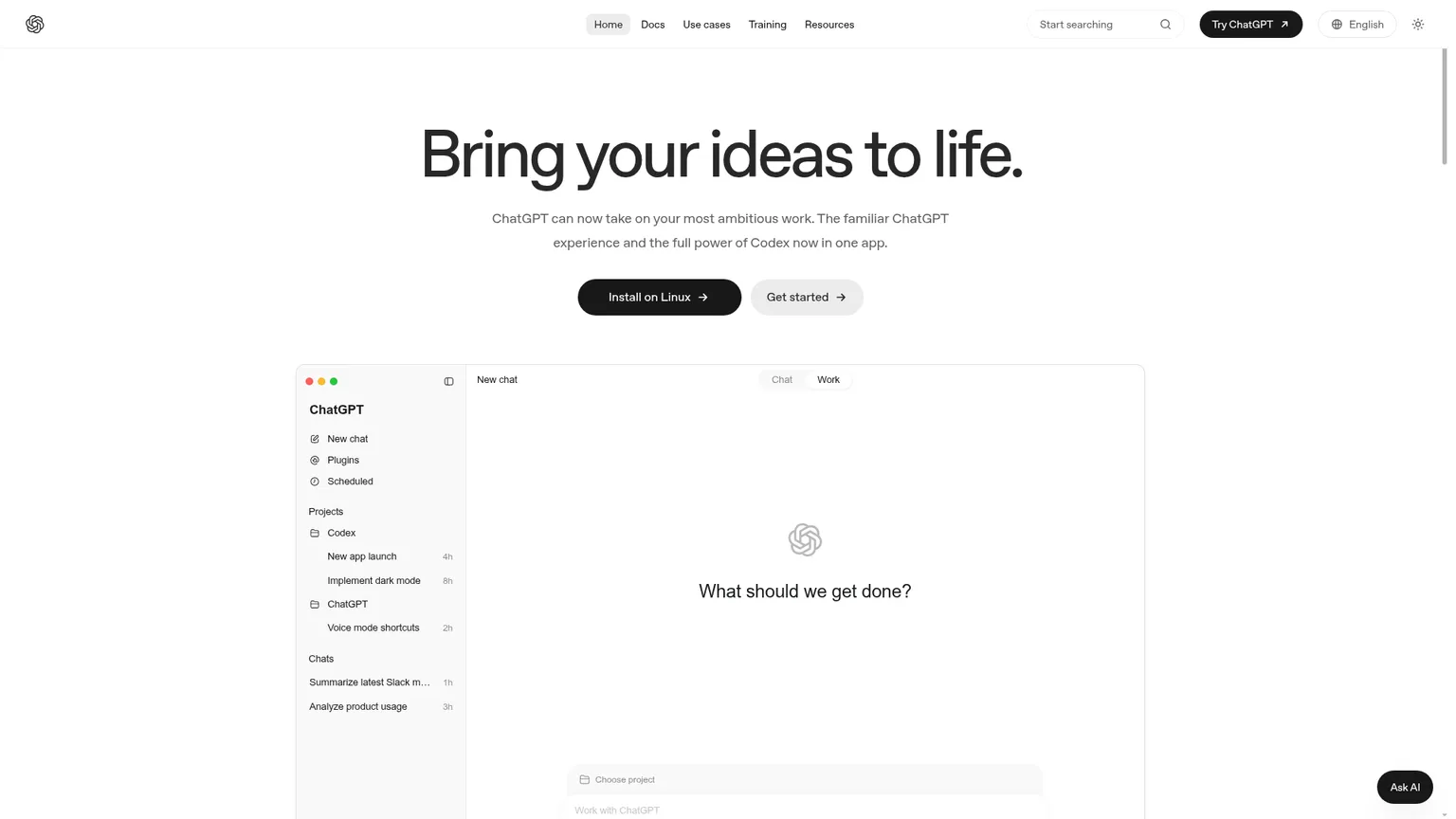 ChatGPT official learning and product guidance page