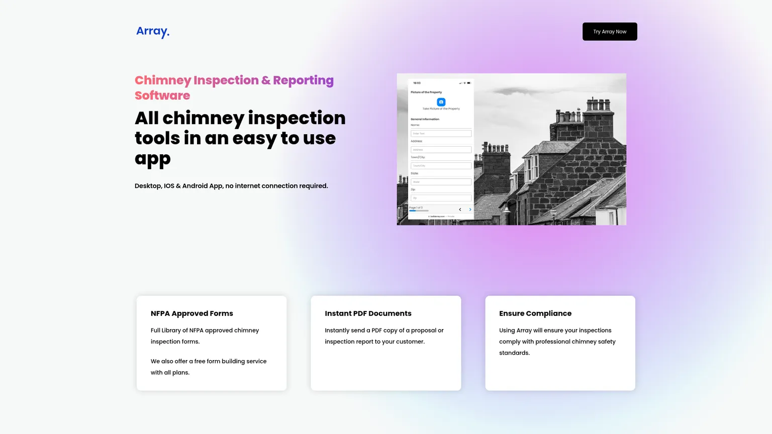 Array chimney inspection and reporting software page