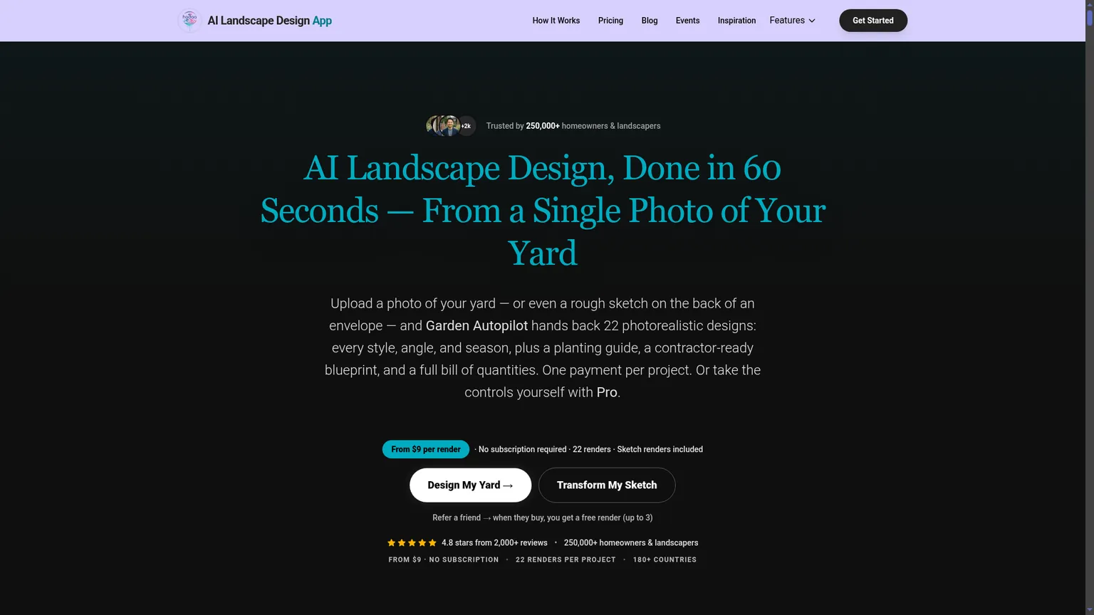 Hadaa landscape design homepage and project workflow