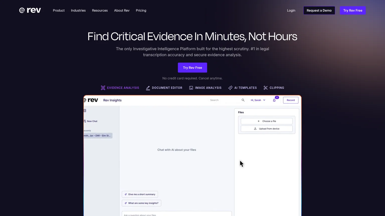Rev AI and human transcription services homepage