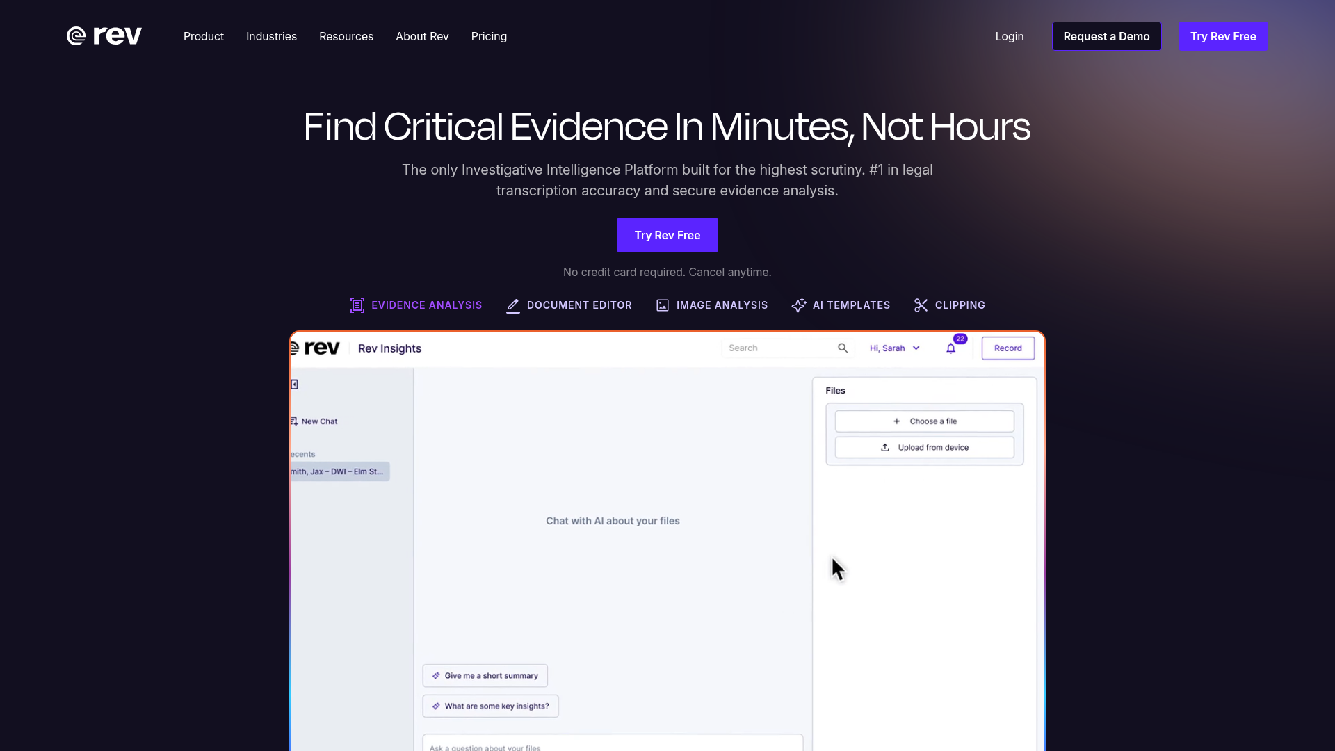 Rev AI and human transcription services homepage