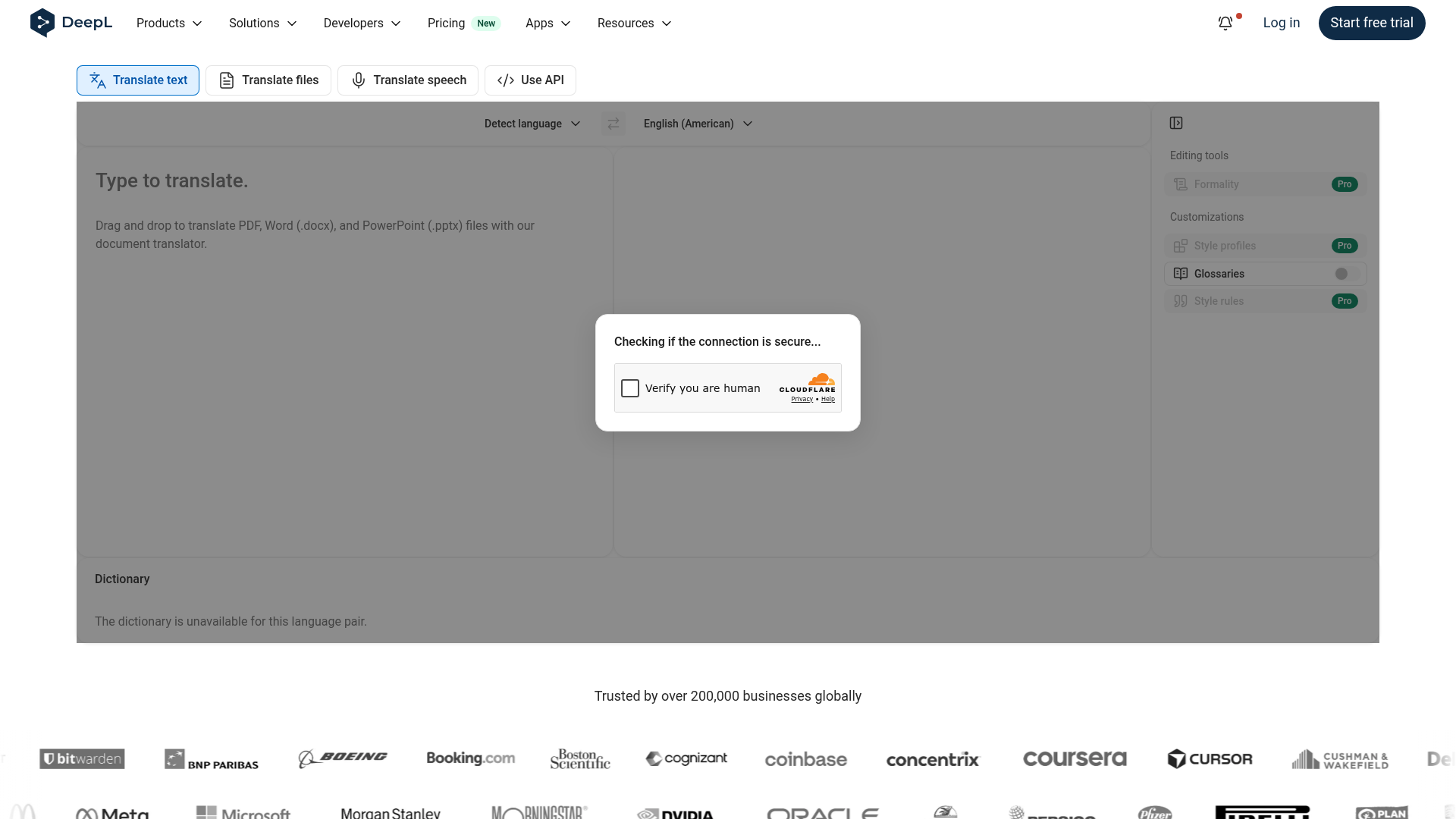 DeepL Translator interface for translating text and documents