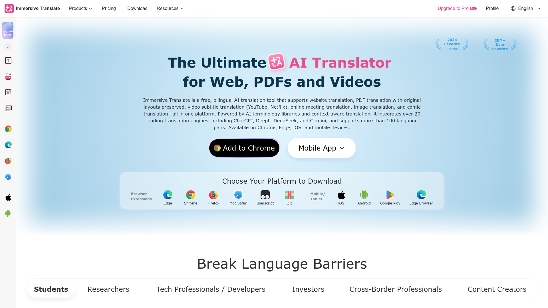 Immersive Translate bilingual webpage translation interface
