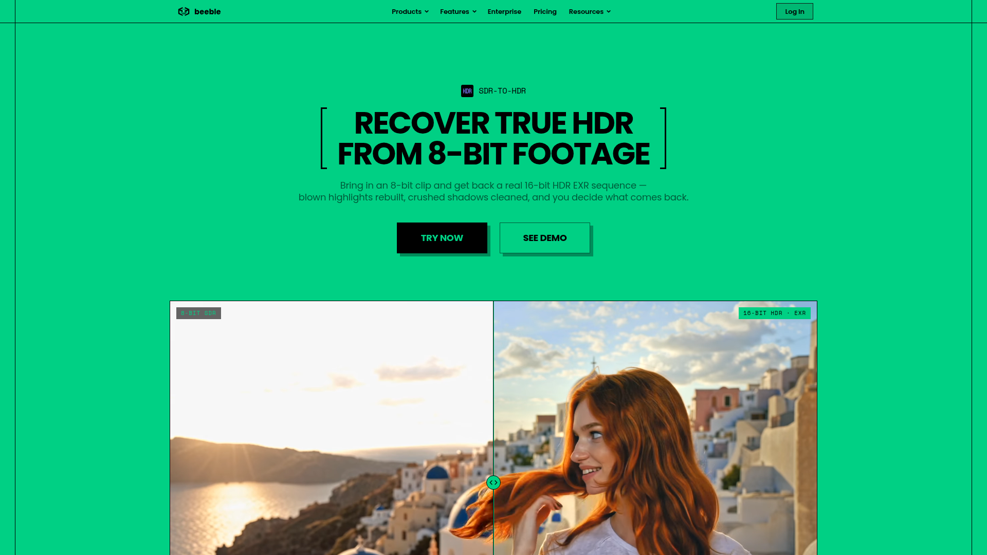 Beeble SwitchHDR interface and SDR-to-HDR comparison