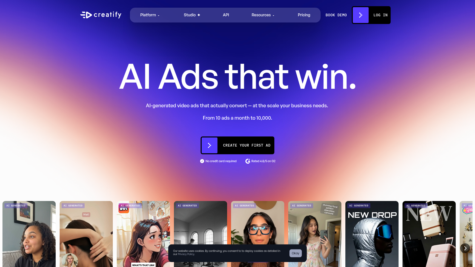 Creatify AI advertising platform homepage