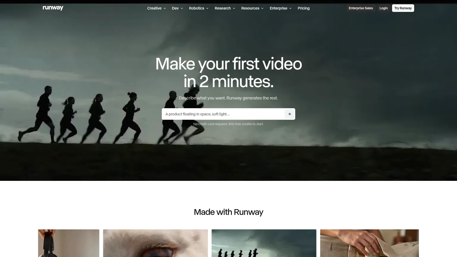 Runway AI 视频创作工作台首页