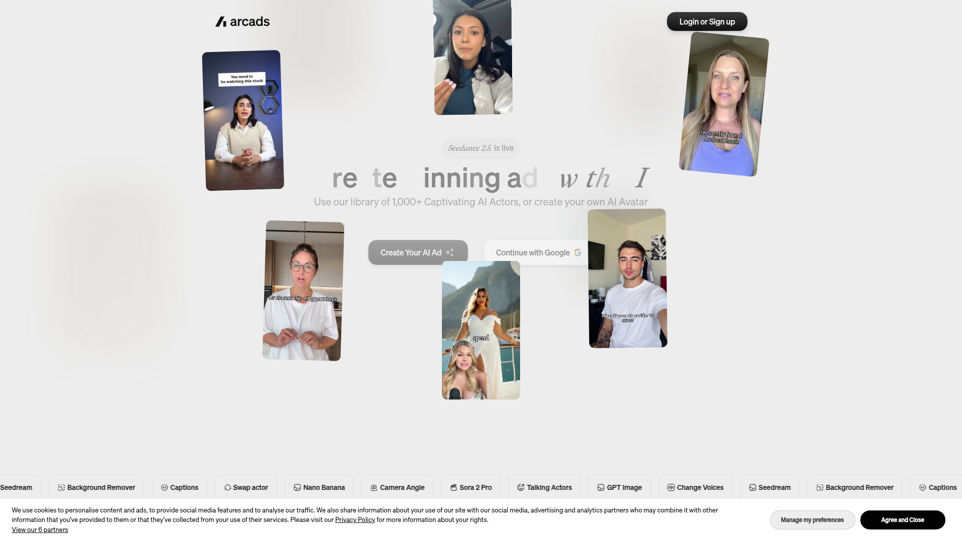 Arcads AI actor advertising platform homepage