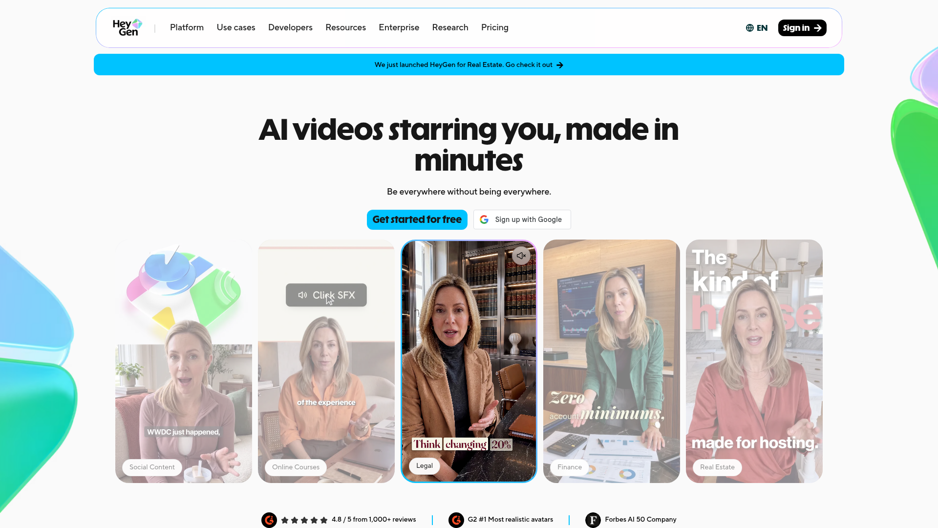 HeyGen avatar and video translation platform homepage