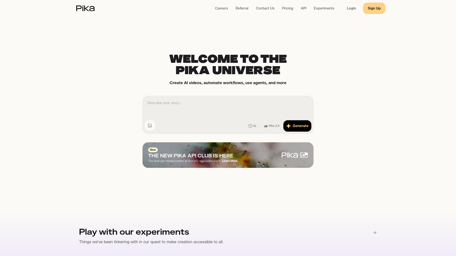 Pika AI video generation and effects platform