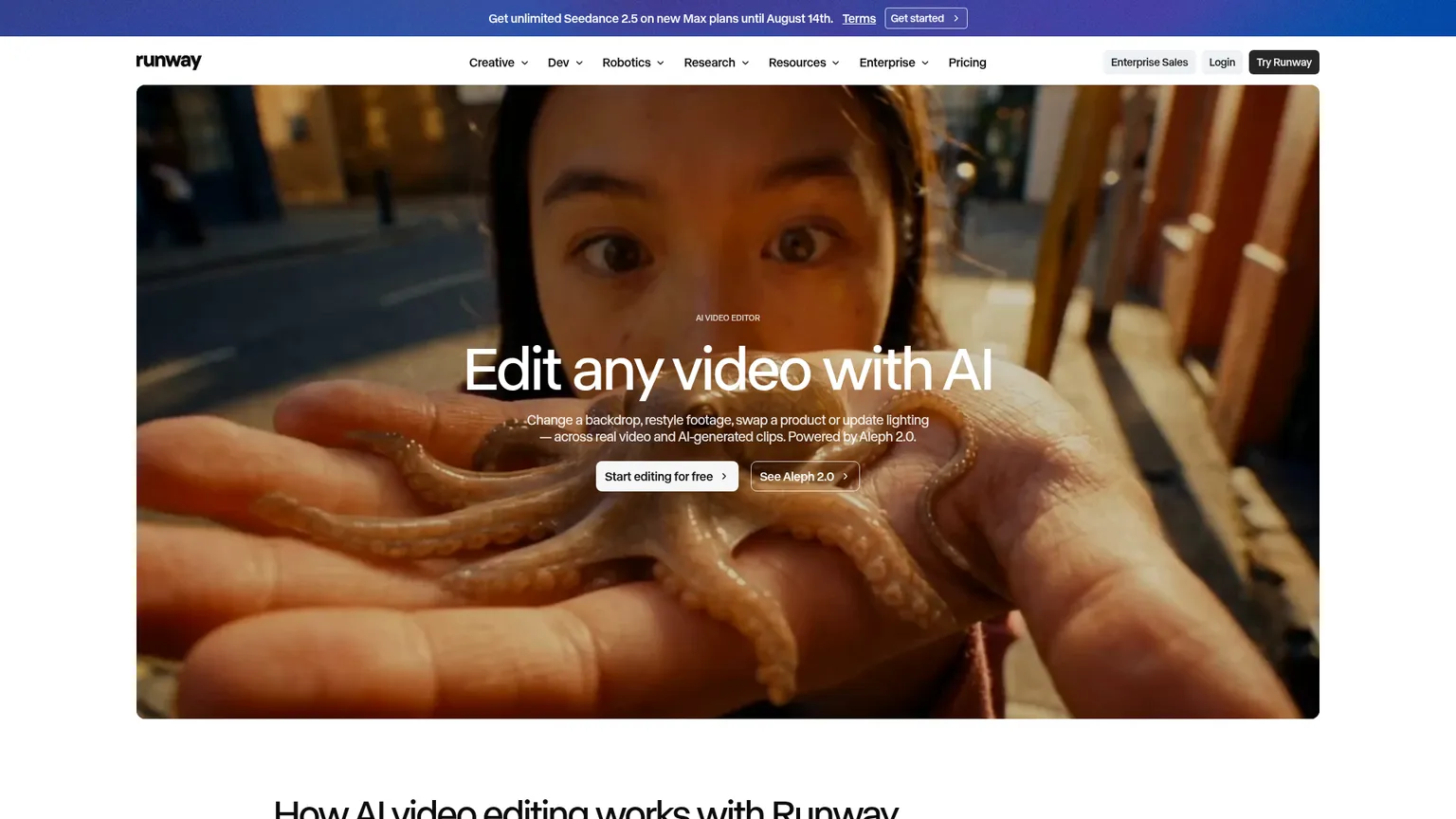 Runway AI video editor and generative shot workspace