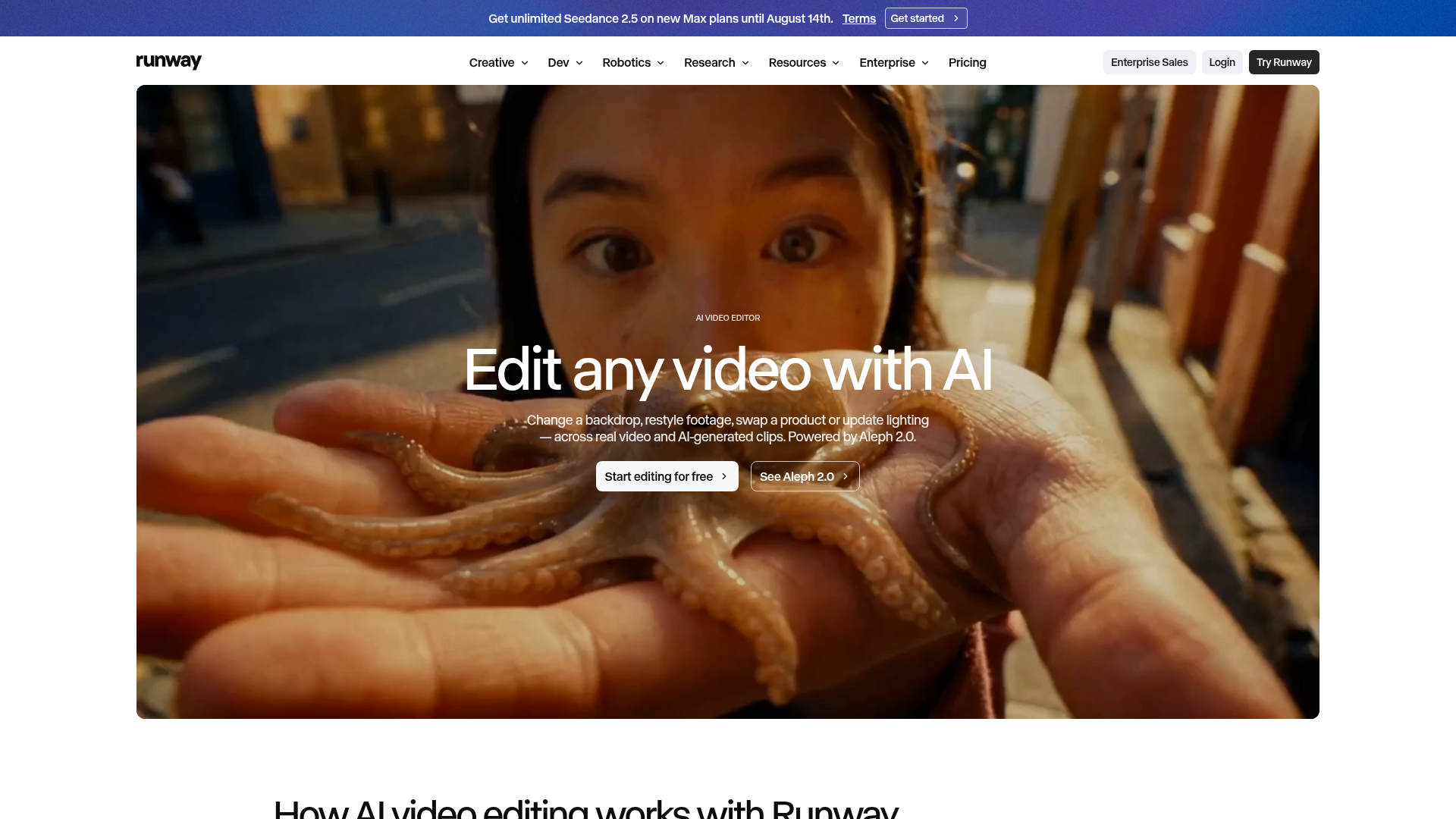 Runway AI video editor and generative shot workspace