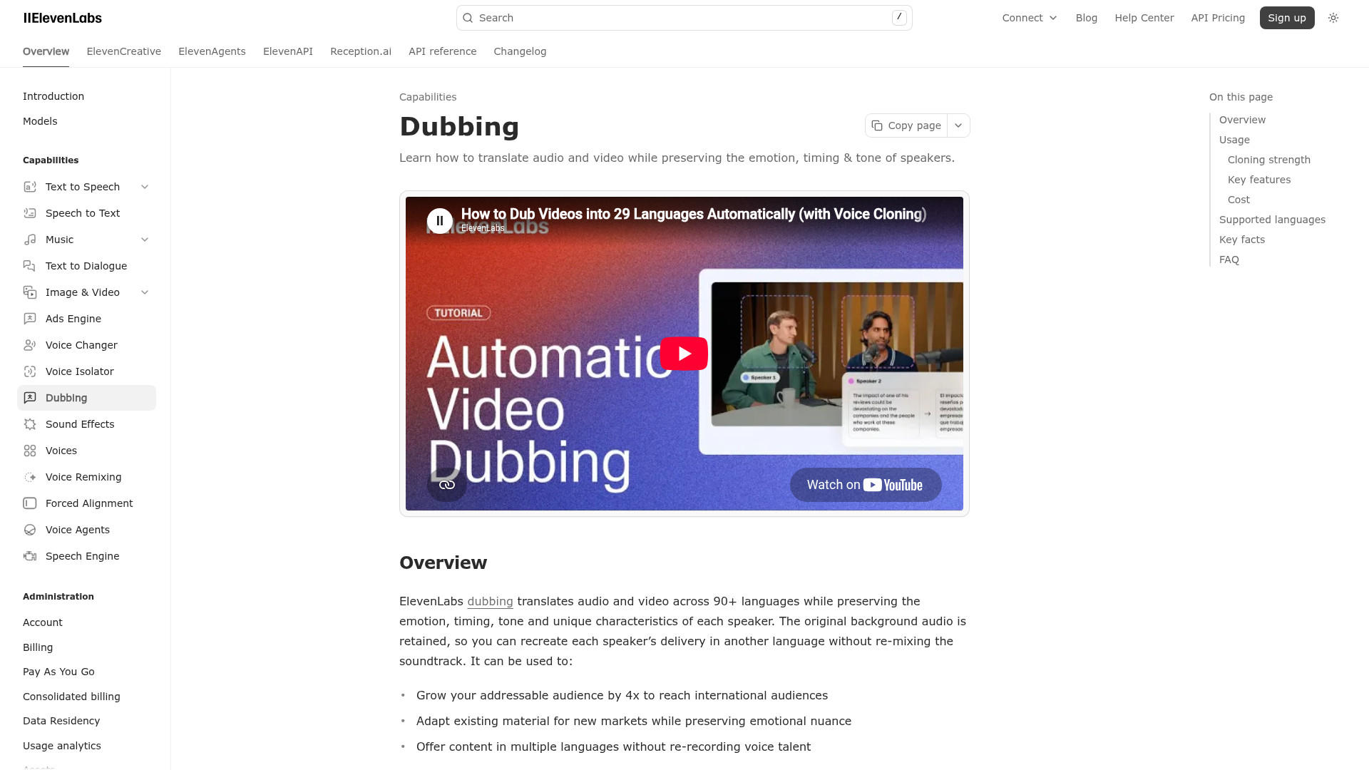 ElevenLabs multilingual dubbing documentation and workflow