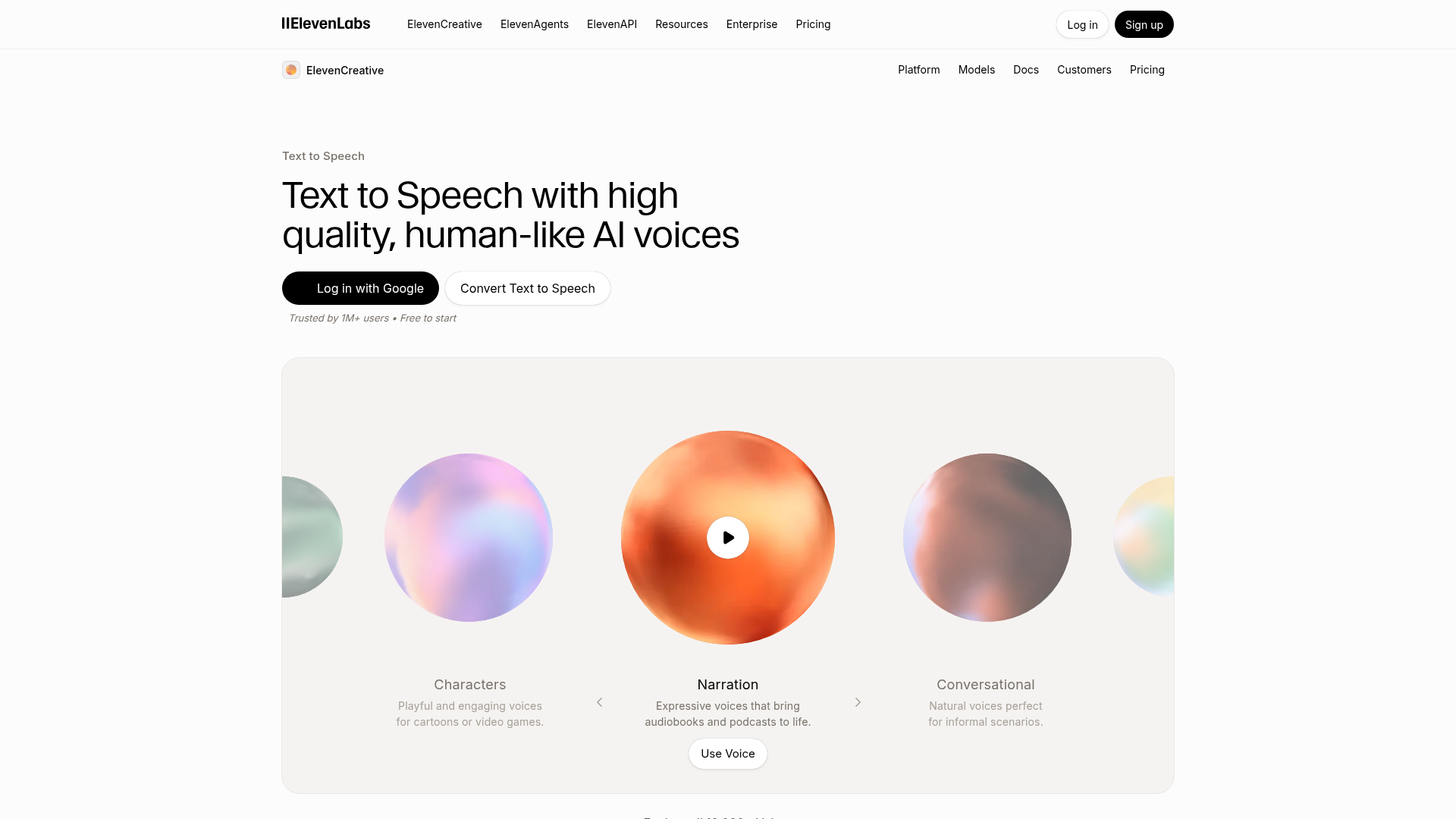 ElevenLabs text-to-speech product page