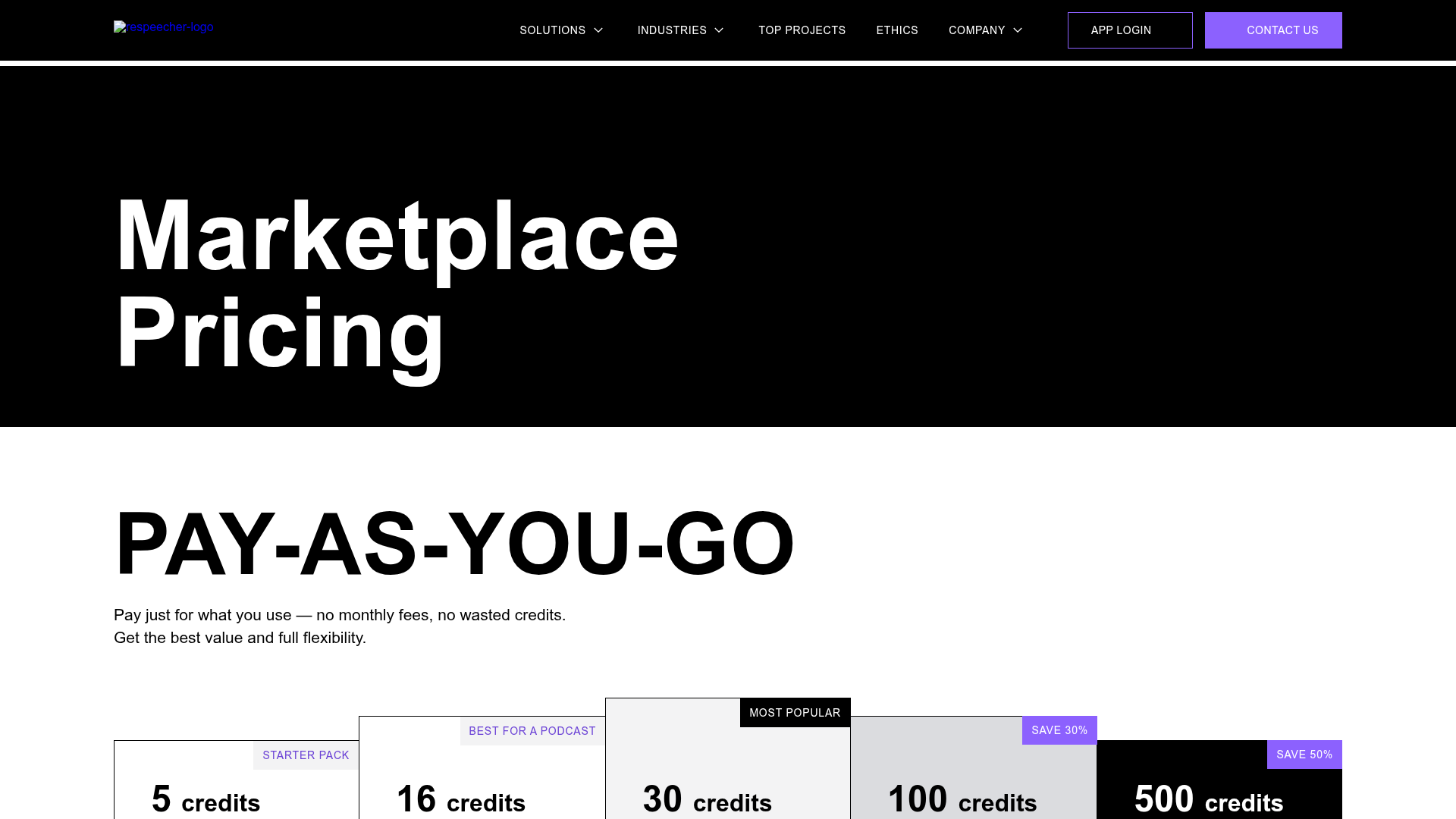 Respeecher Marketplace pricing page