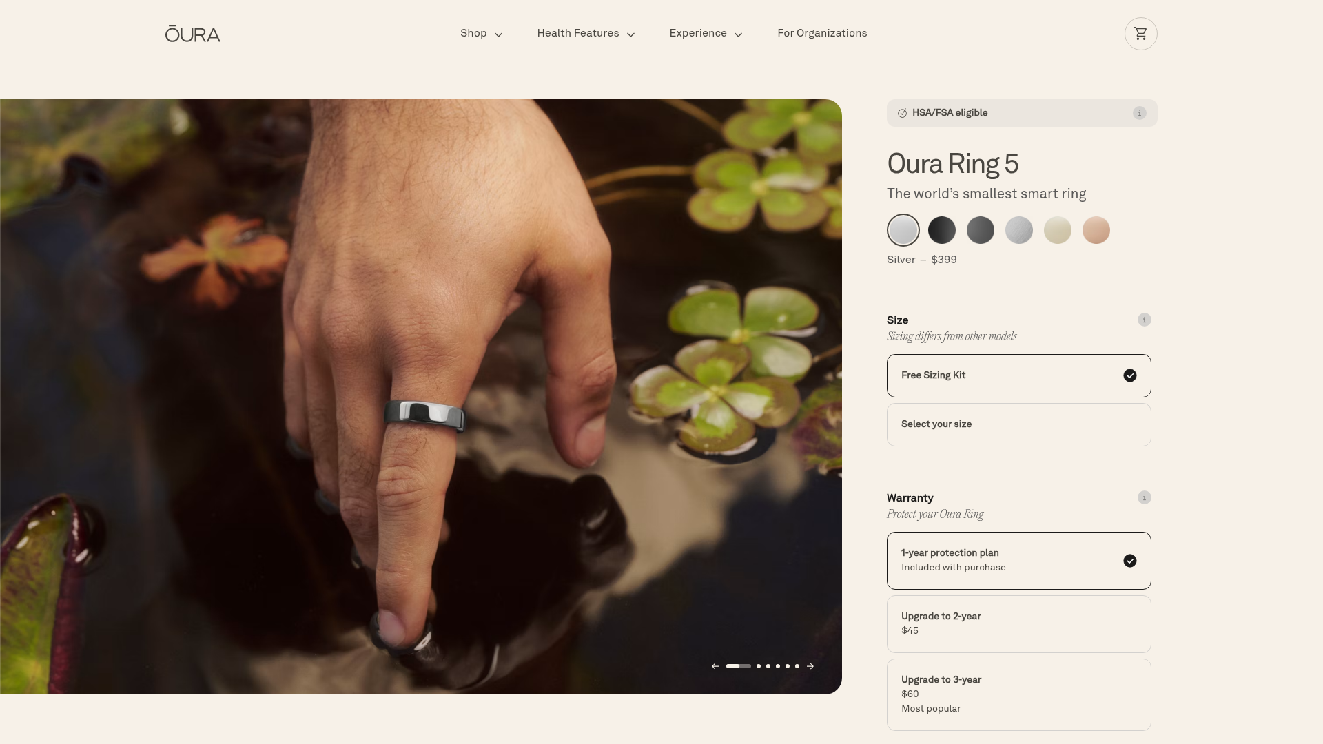 Oura Ring 5 Silver product and price page