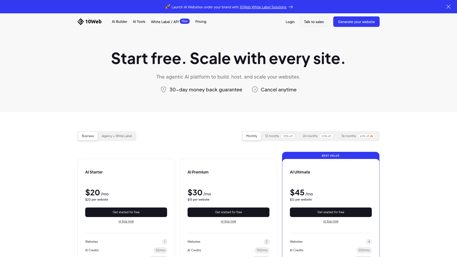 10Web pricing