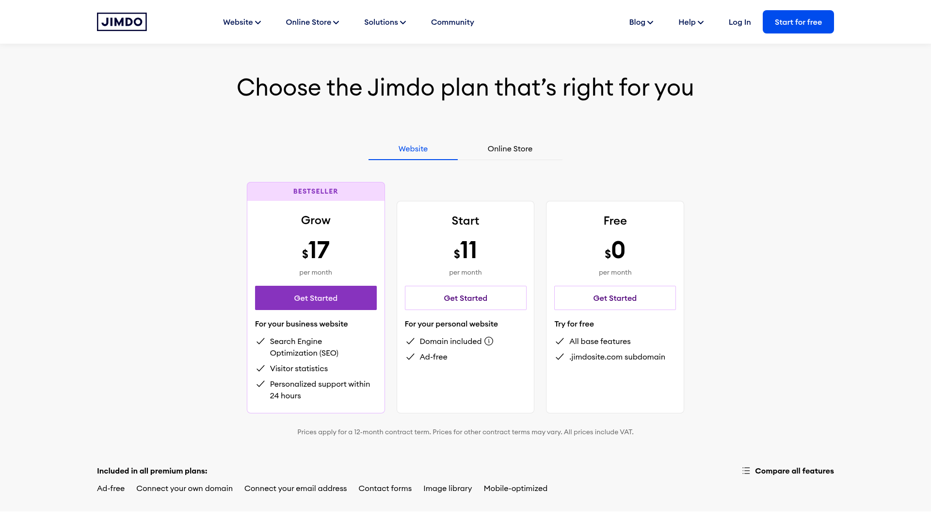 Jimdo pricing
