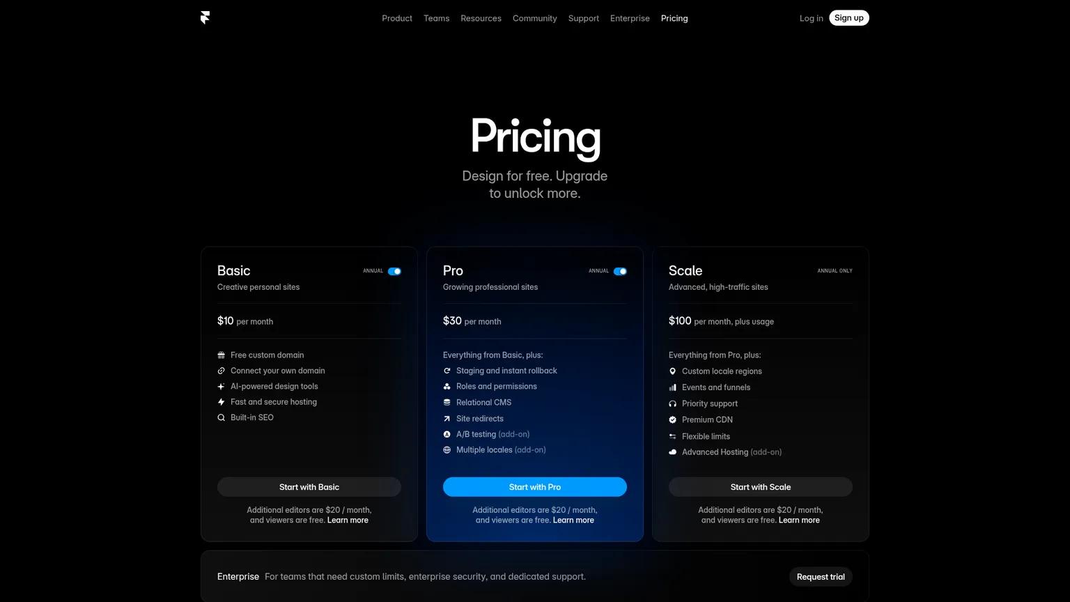 Framer pricing plans