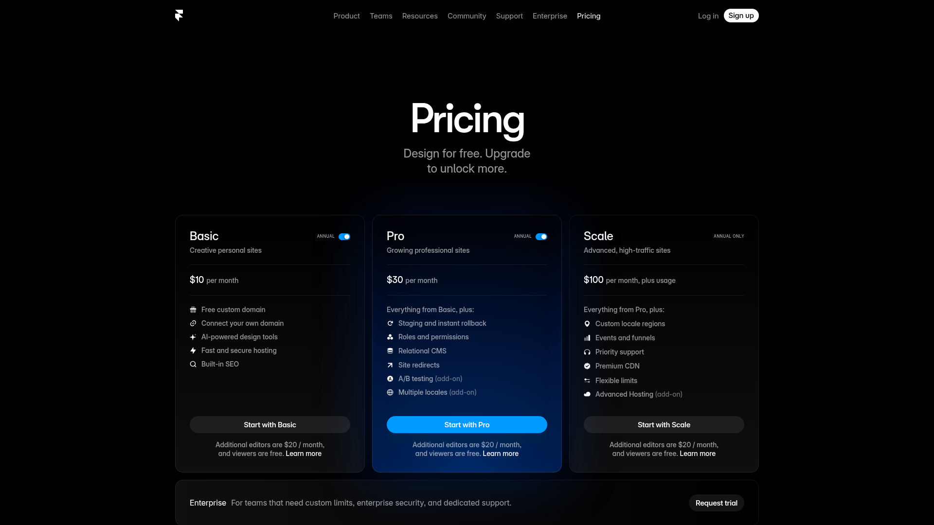 Framer pricing plans