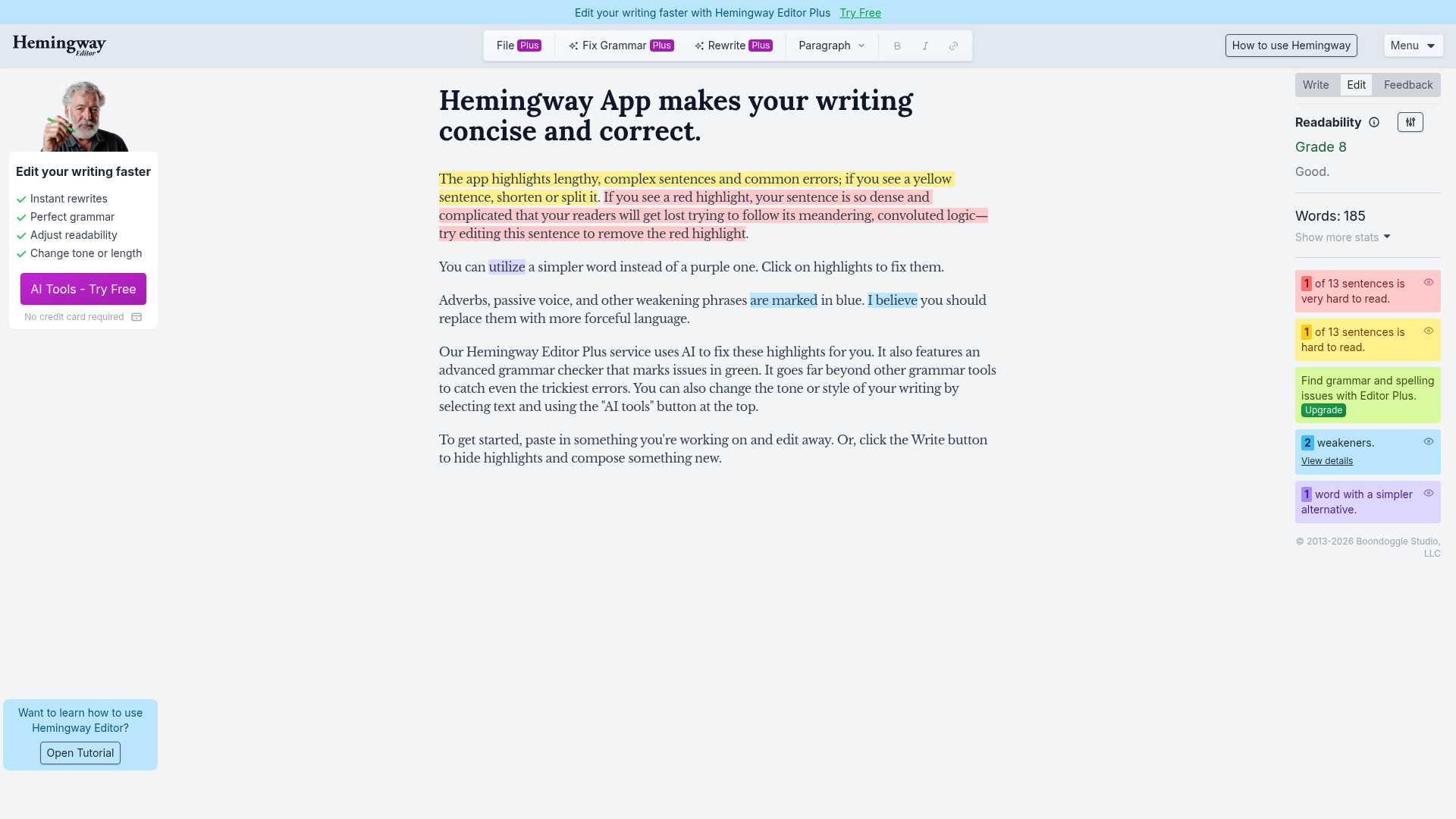 Hemingway Editor screenshot