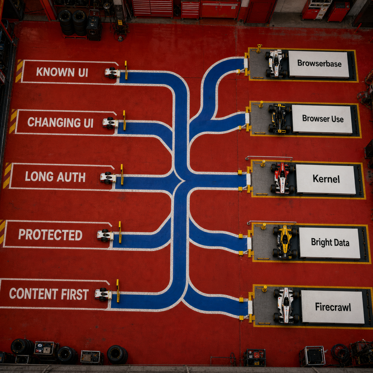 Decision racetrack routing five AI agent browser workloads to appropriate tools
