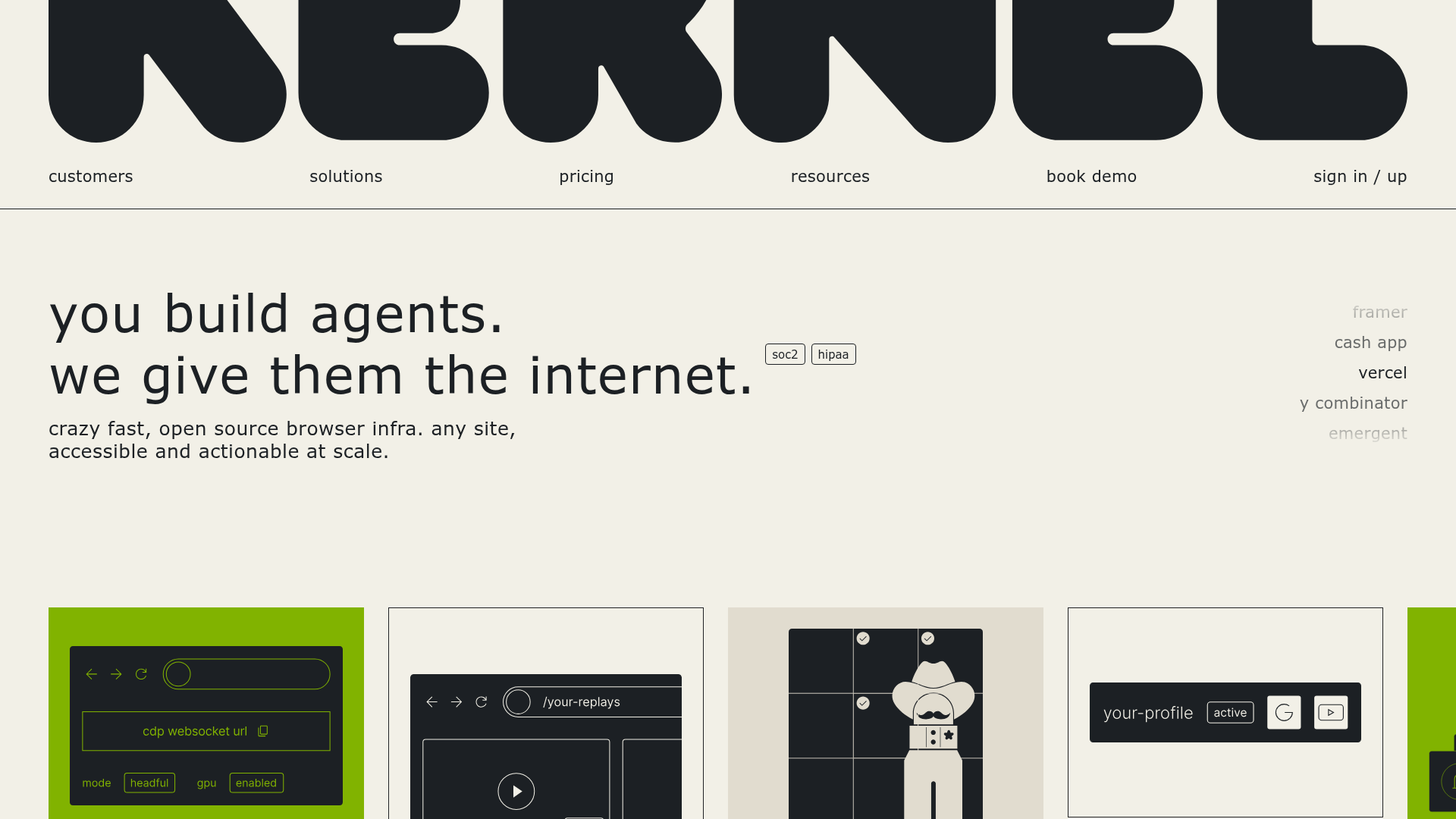 Kernel browser infrastructure homepage