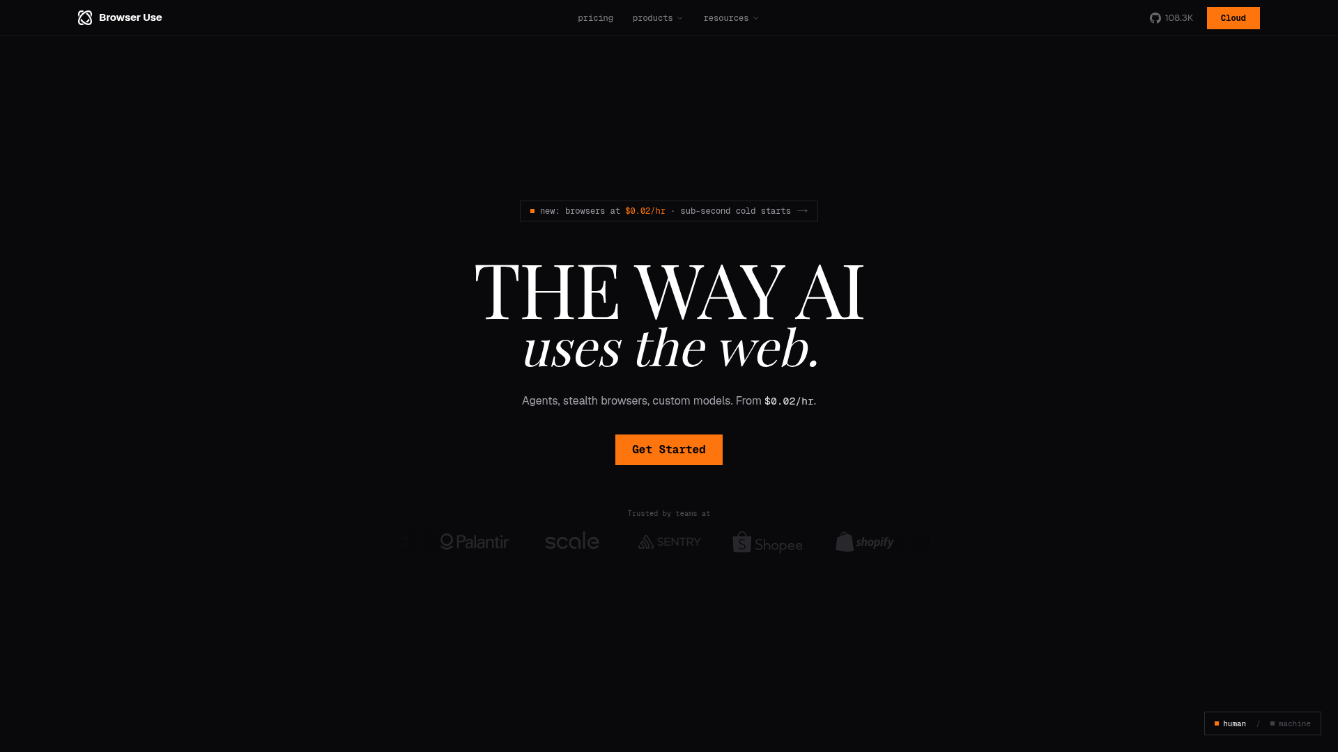Browser Use Cloud browser agent homepage