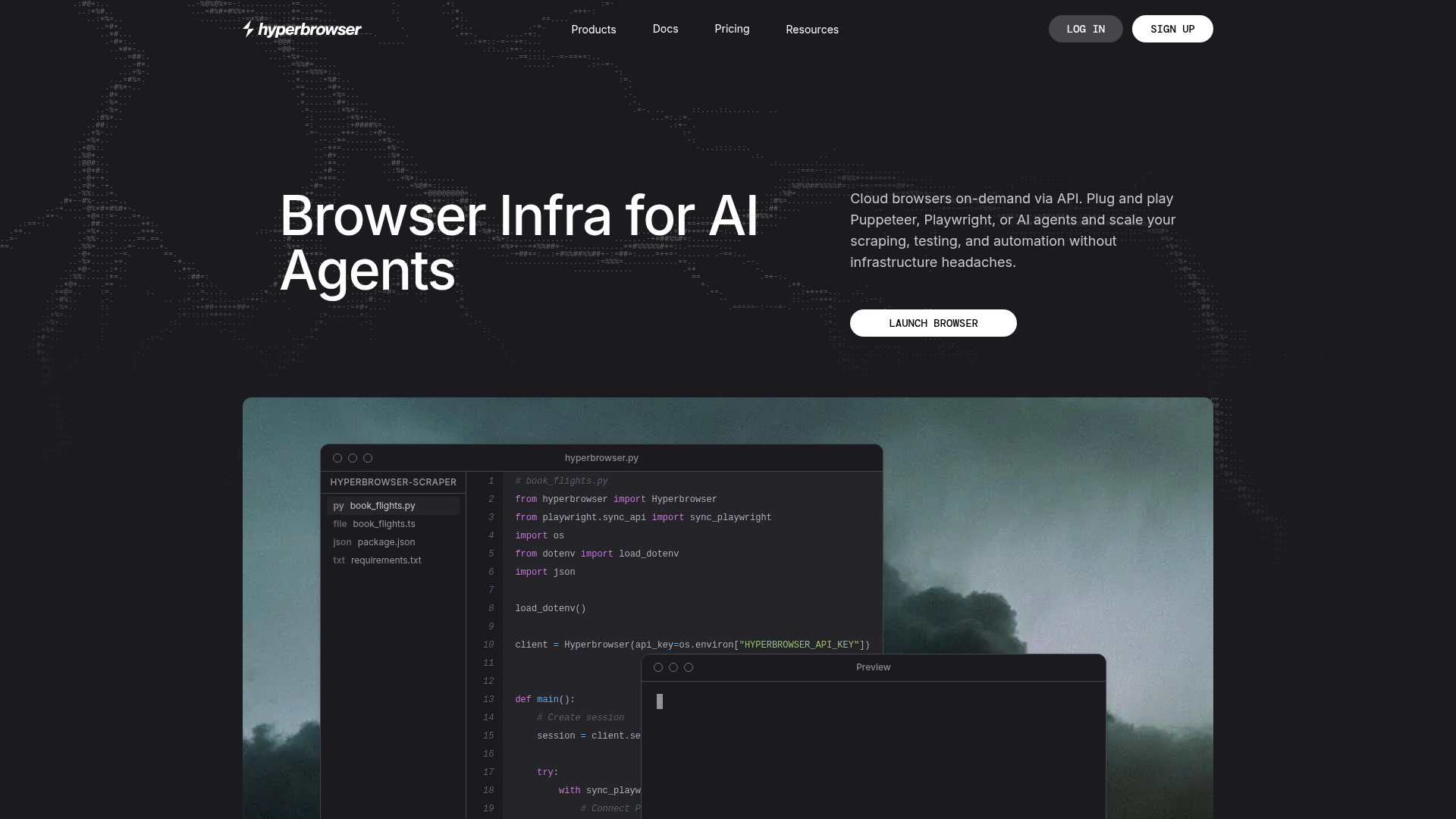Hyperbrowser cloud browser platform homepage