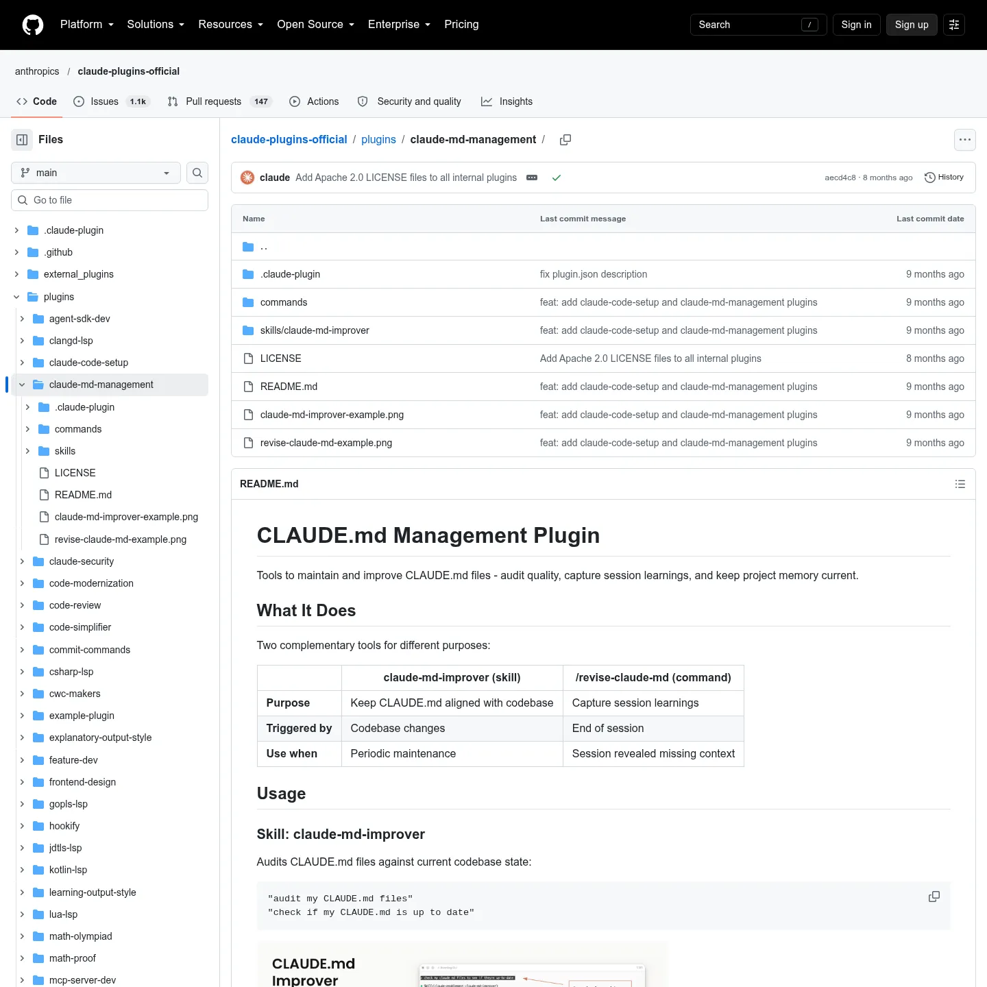 README von CLAUDE.md Management mit dem Prüf-Skill und dem Befehl zum Festhalten von Sitzungserkenntnissen