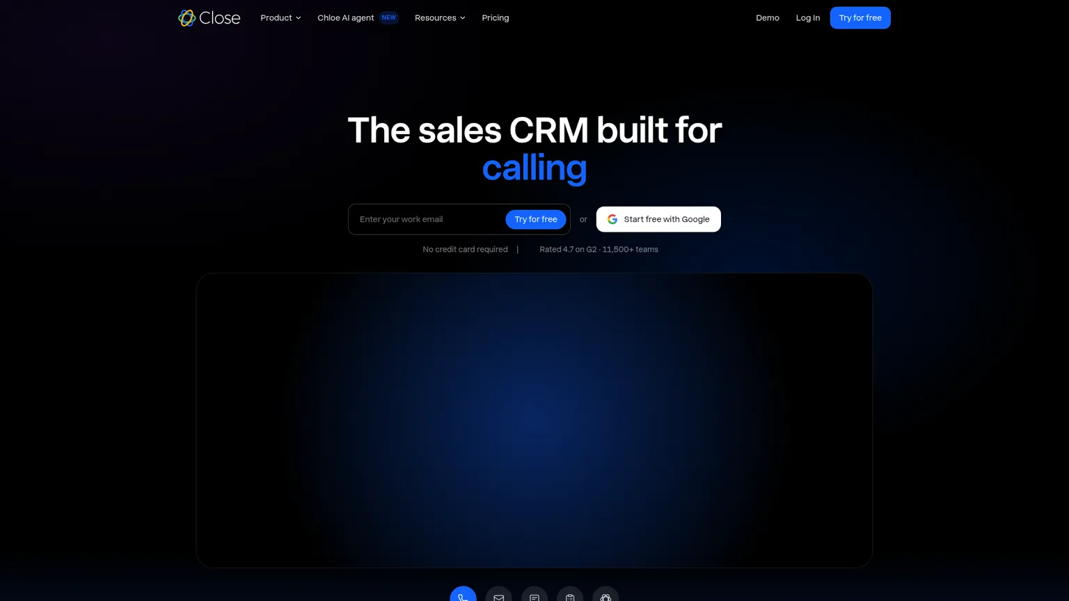 Close website presenting its built-in sales communication workflow