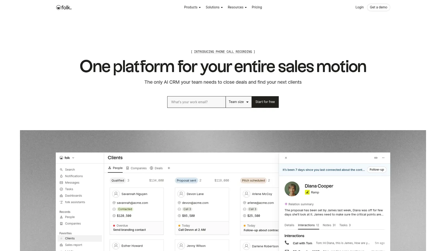 folk website showing its relationship-centered CRM