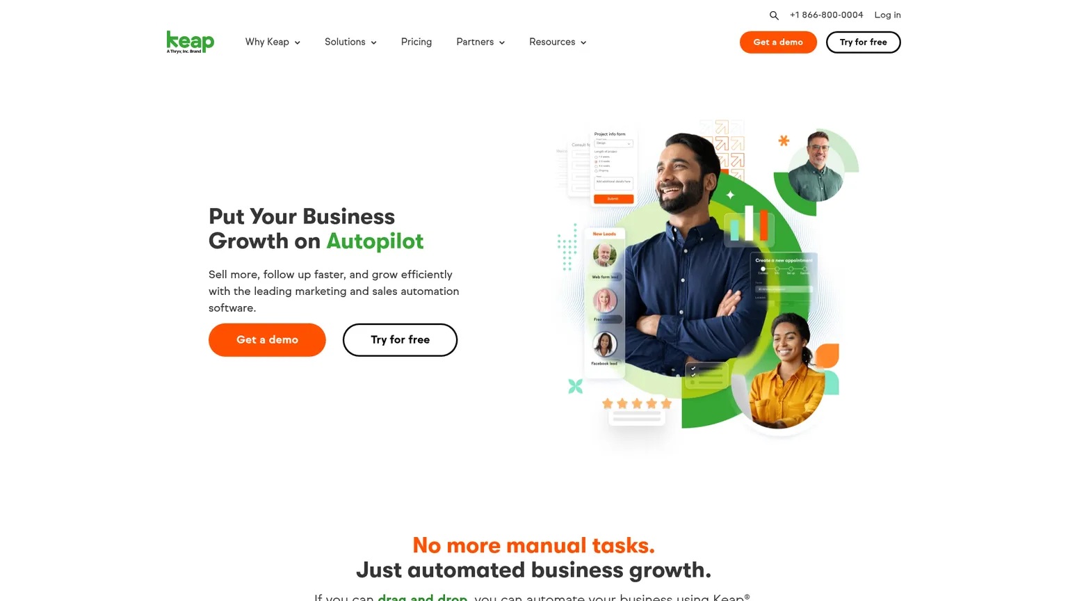 Keap website presenting small-business CRM and automation