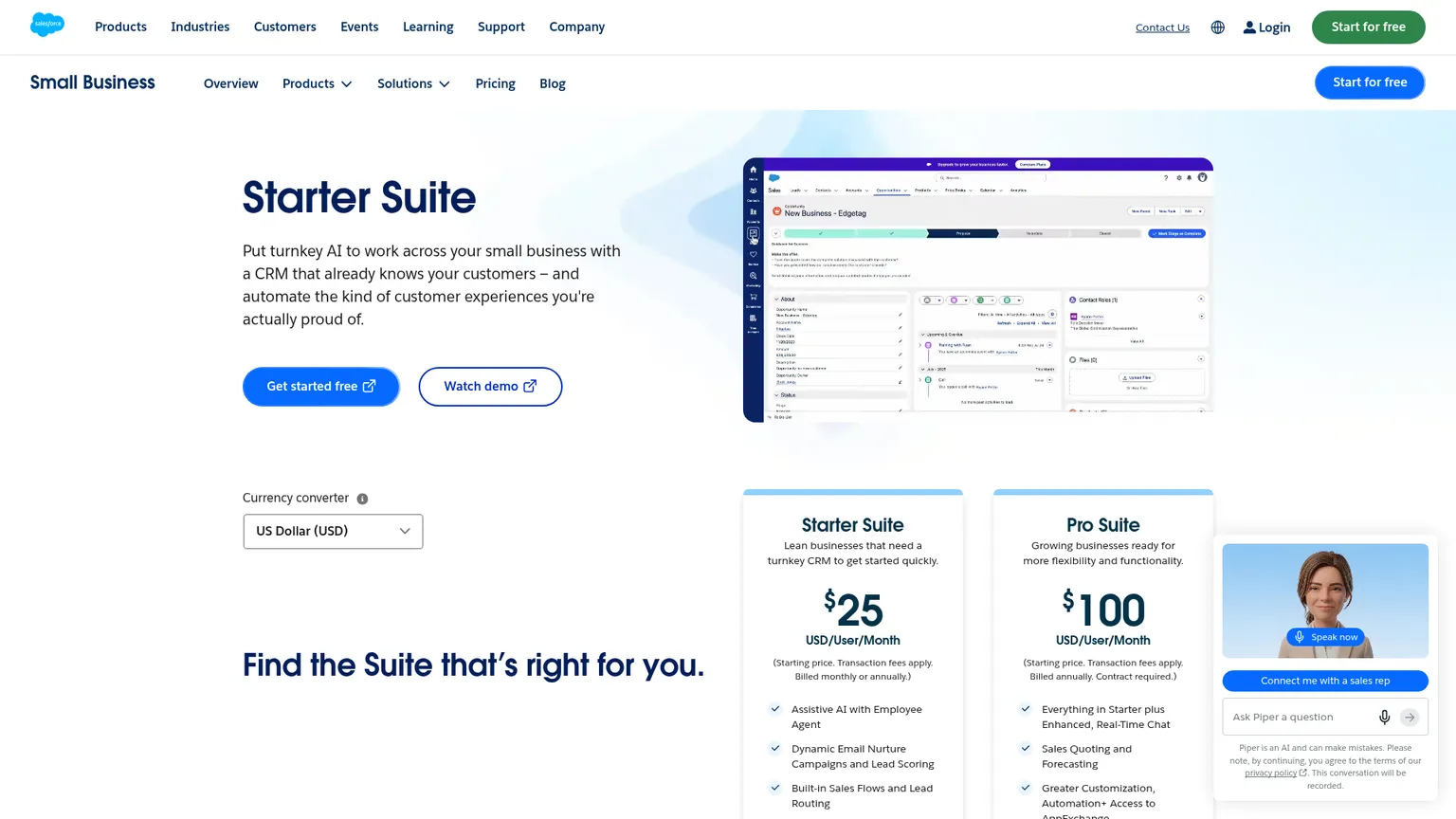 Salesforce Starter Suite website for small businesses