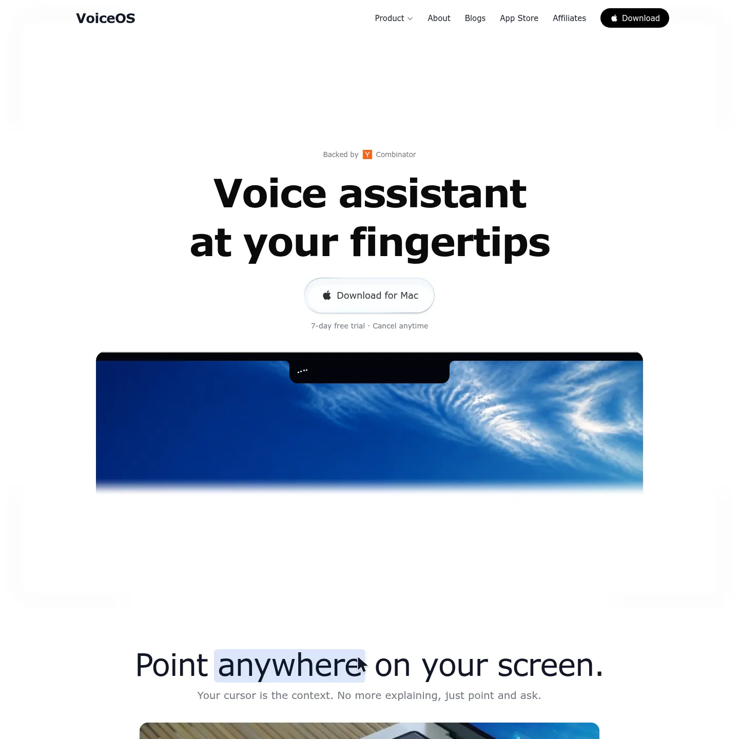 デスクトップ音声アシスタントと連携アプリを紹介するVoiceOSの製品ページ