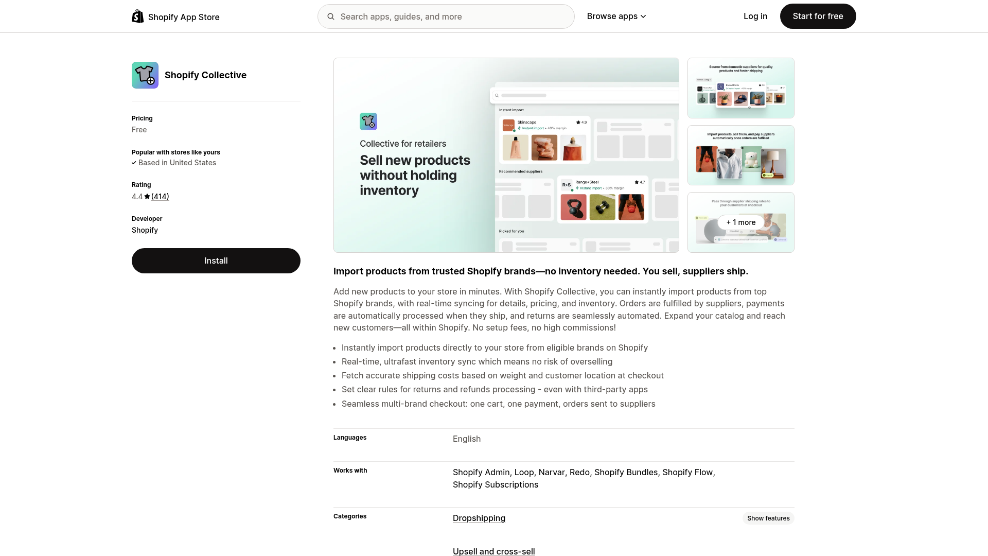 Eintrag von Shopify Collective für die Zusammenarbeit zwischen Händlern und Lieferanten