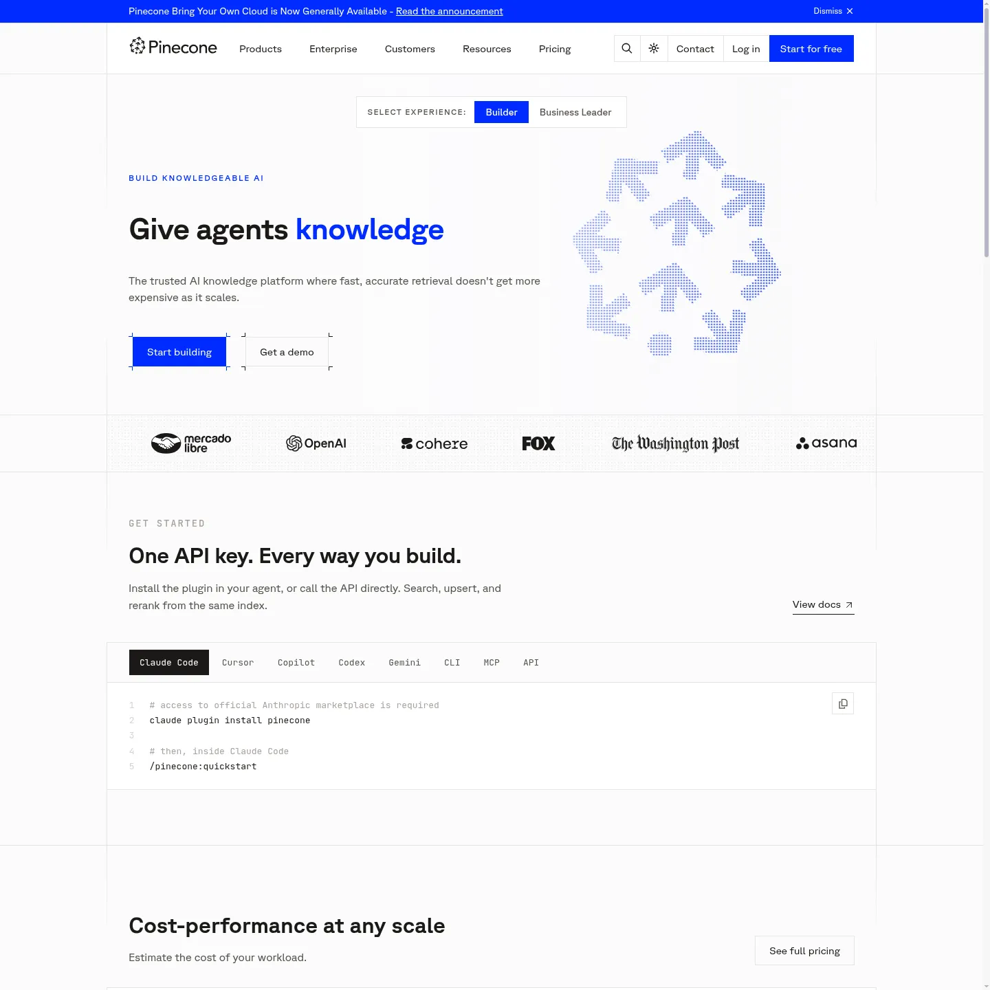 Pinecone's vector search platform and developer product page