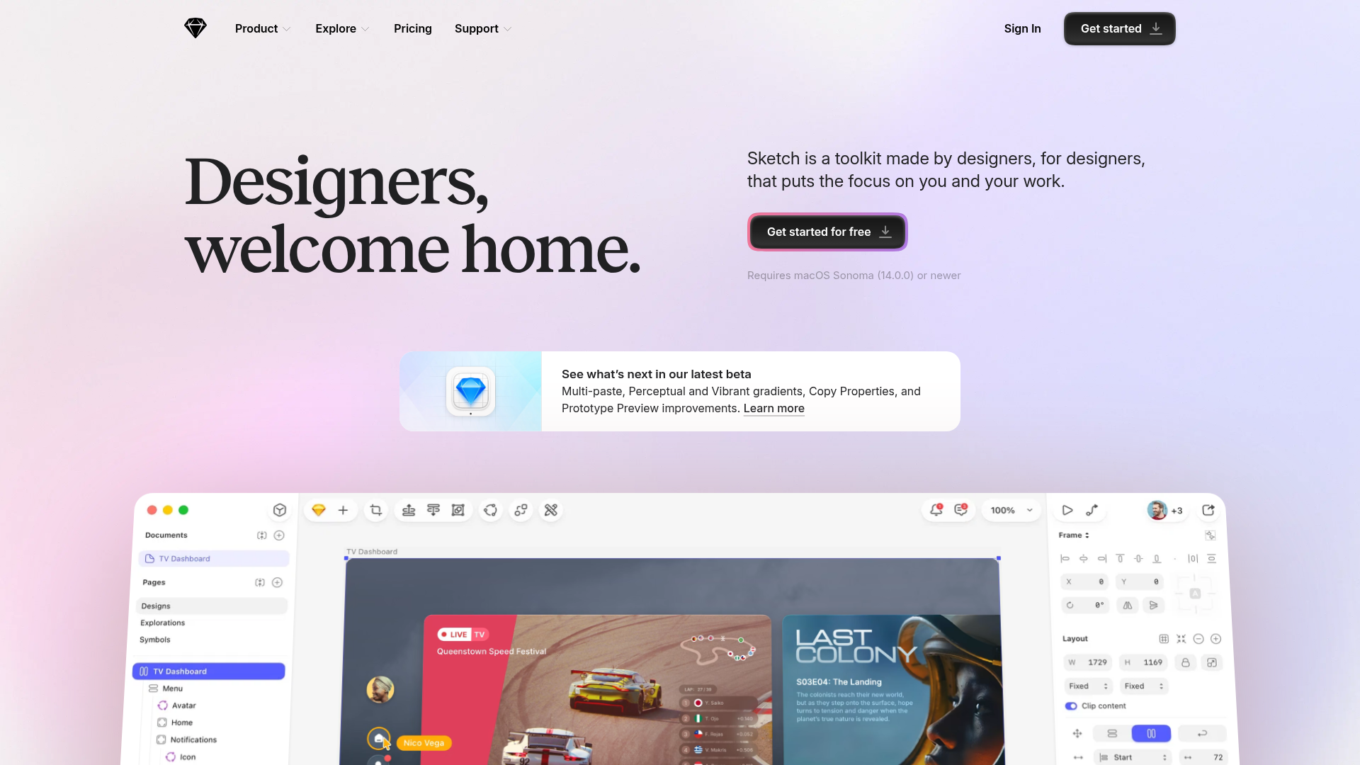 Sketch macOS design tool homepage