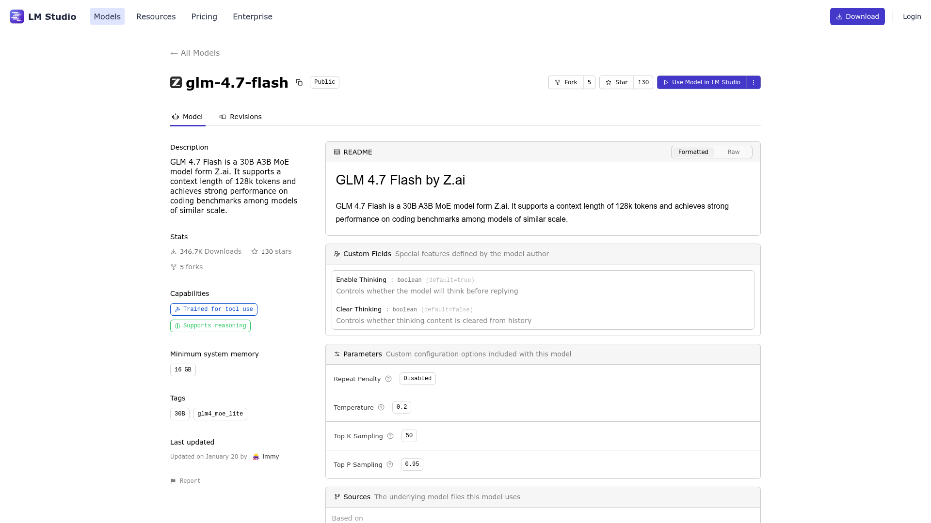 LM Studio model page for GLM-4.7-Flash